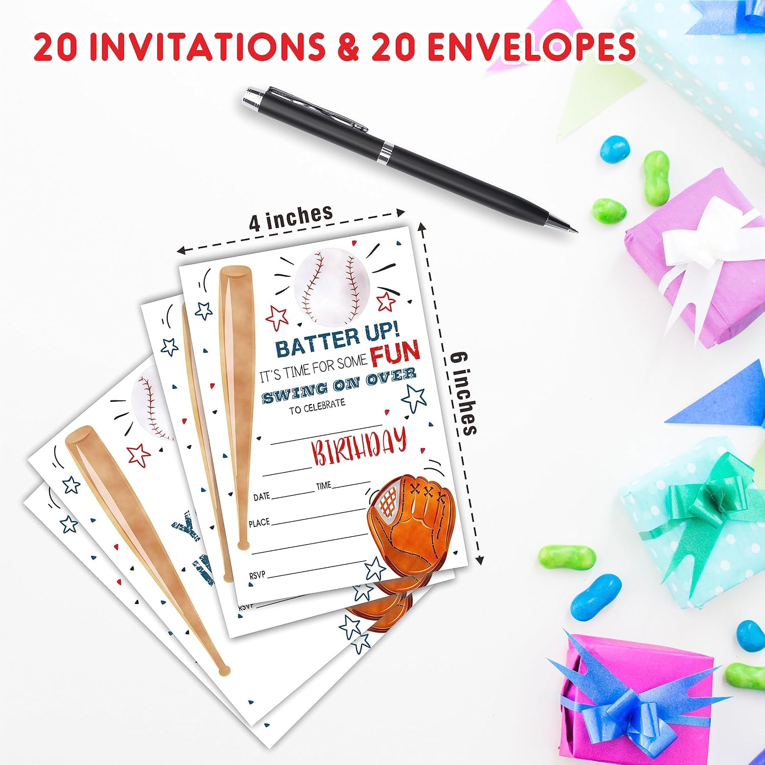 AWSICE Baseball Birthday Invitations 20 Fill-In Cards with Envelopes