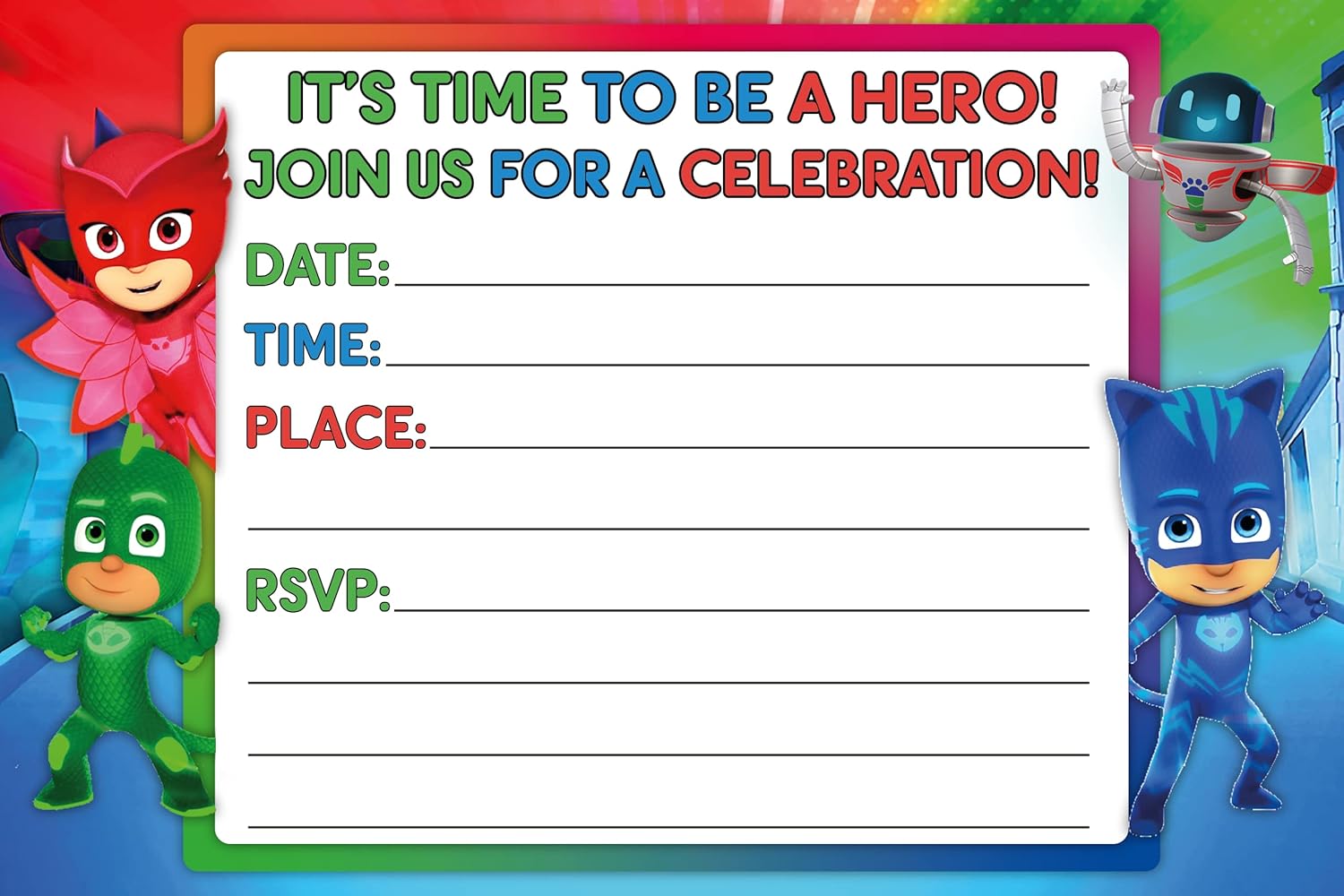 Set of 20 Hero Masks Birthday Invites with Envelopes - Lightweight Postcard Style