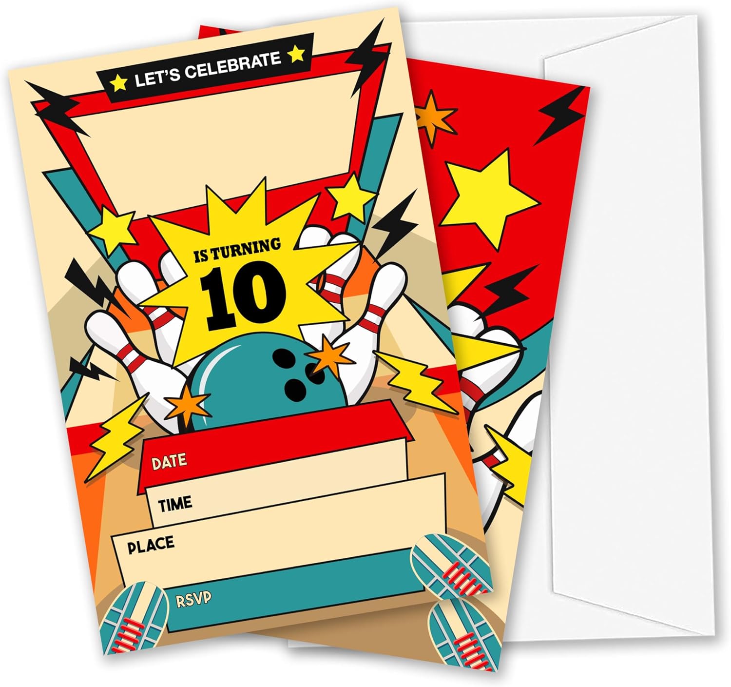 Retro Bowling Birthday Invitations 20pcs with Envelopes