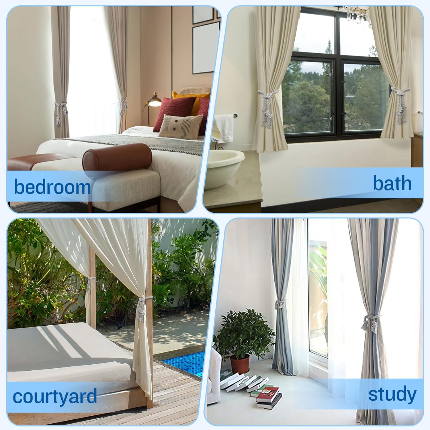 4 Pcs Hand Woven Curtain Tiebacks No Drilling