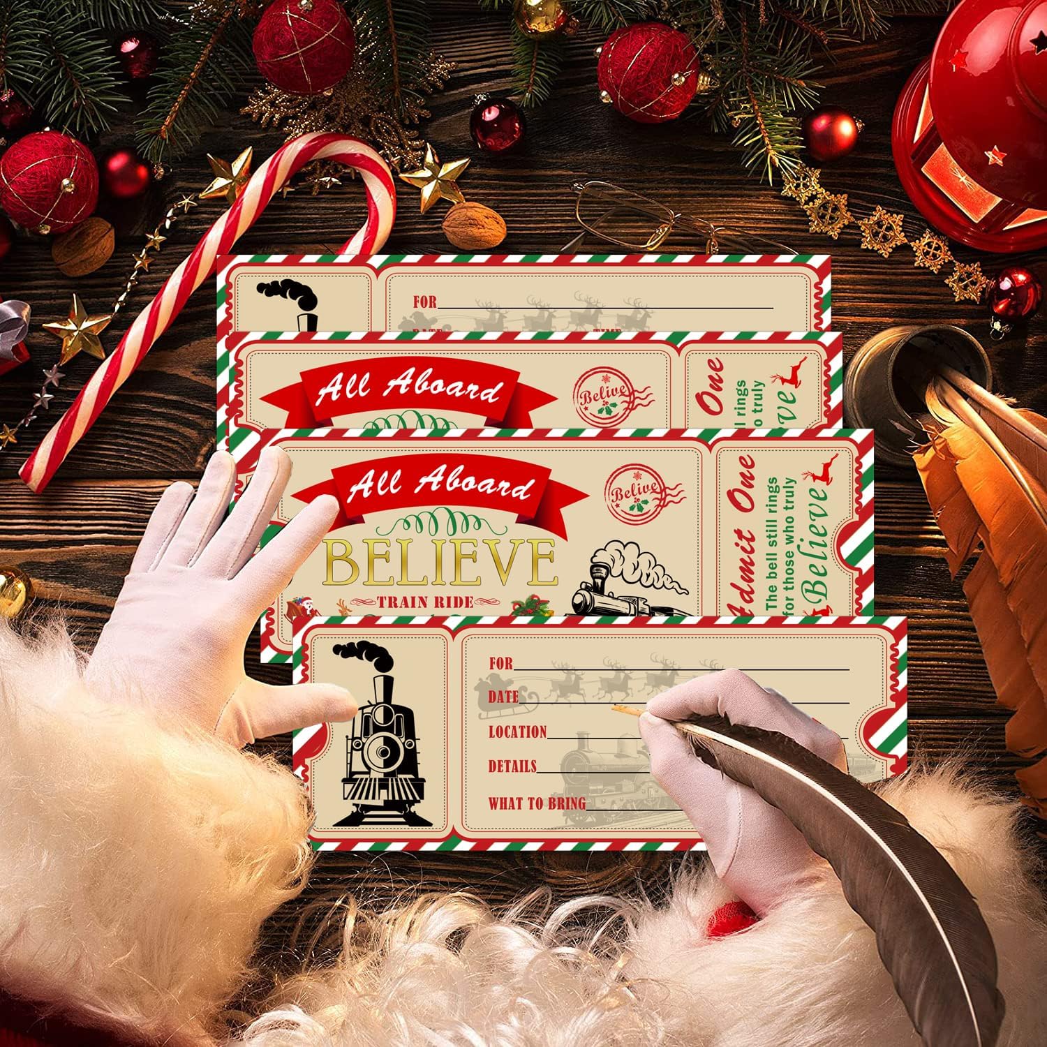 Christmas Believe Train Ticket Invitations with 25 Envelopes