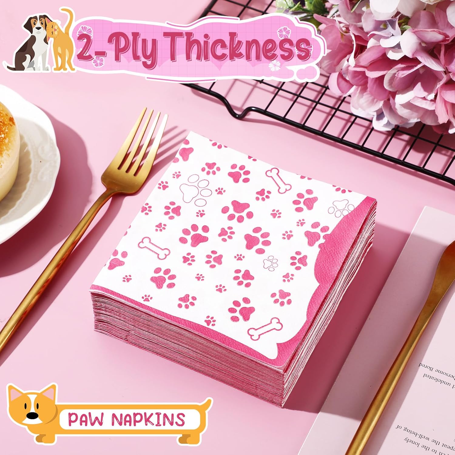 CHENGU 100 Piece Paw Print Napkins 2 Layers