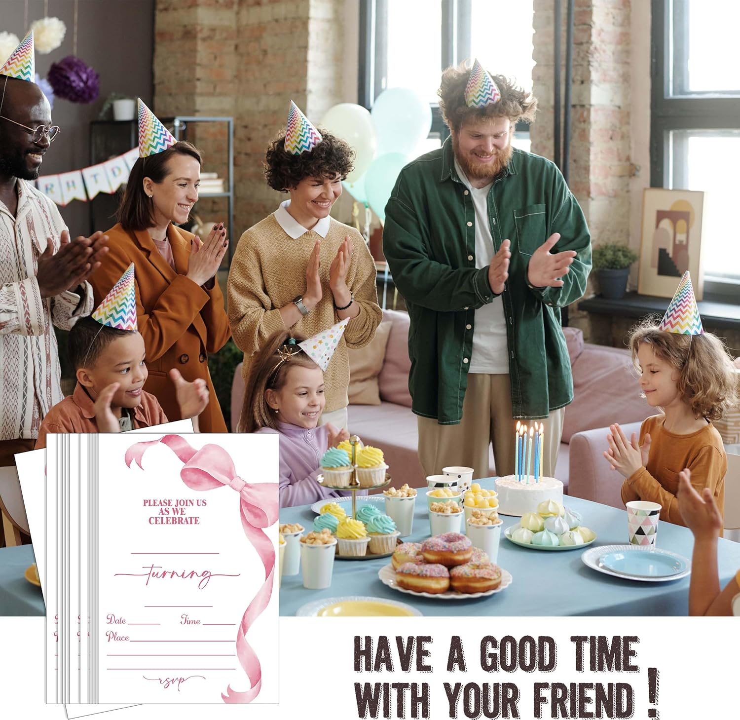 Pink Bow Birthday Party Invitations 20pcs with Envelopes