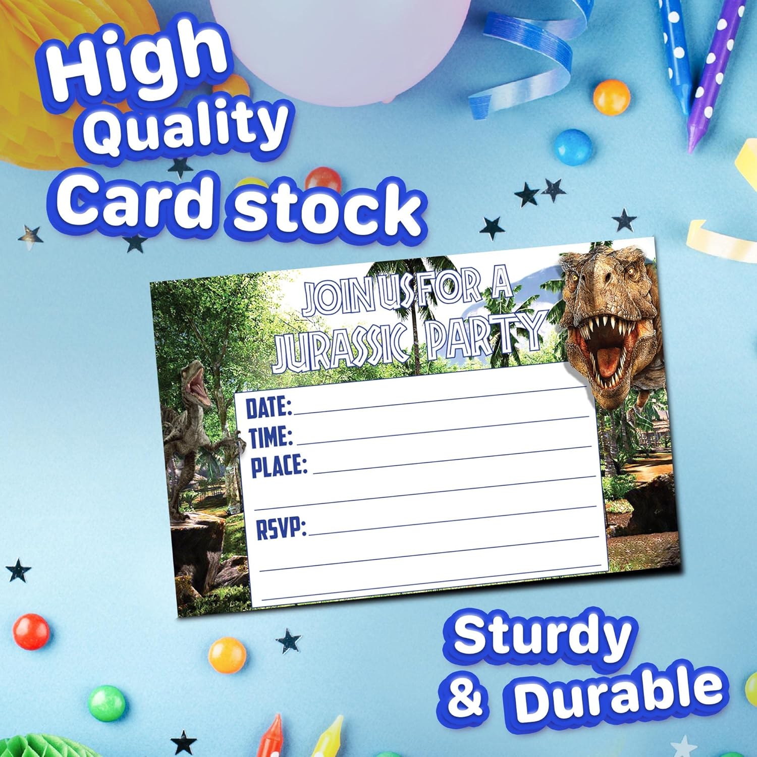 Set of 20 Dinosaur Birthday Invites with Envelopes