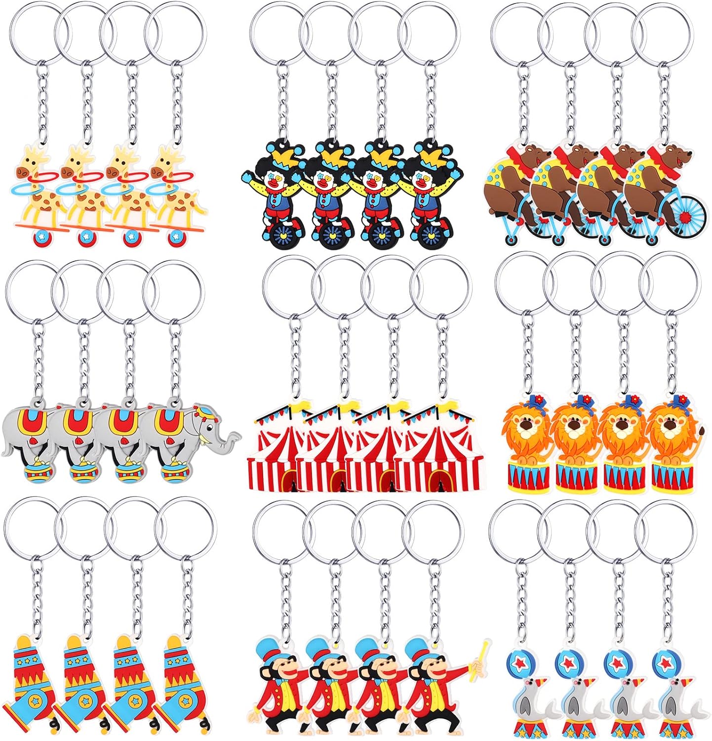 36 Pcs Circus Animals Keychains Party Favors