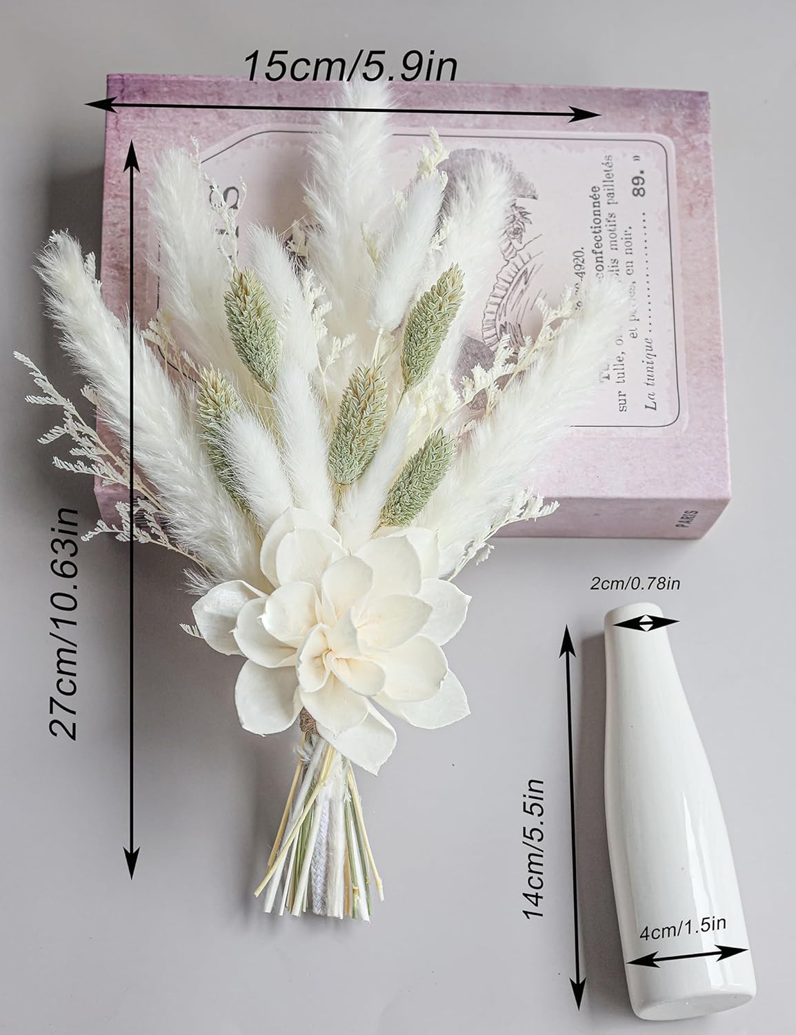 Dried Flower Bouquet with Ceramic Vase Set