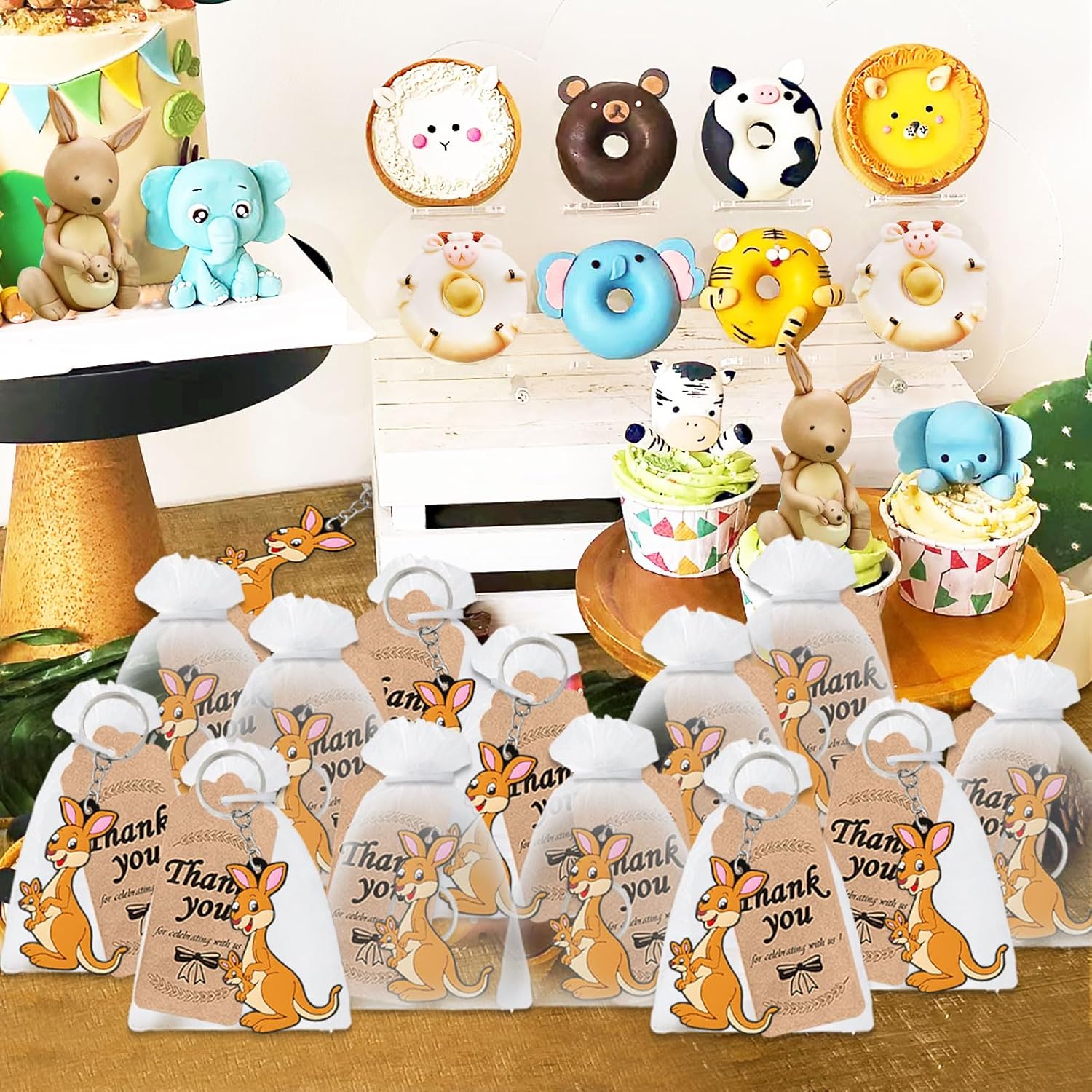 24 Pack Kangaroo Keychains for Safari Animal Themed Party Favors