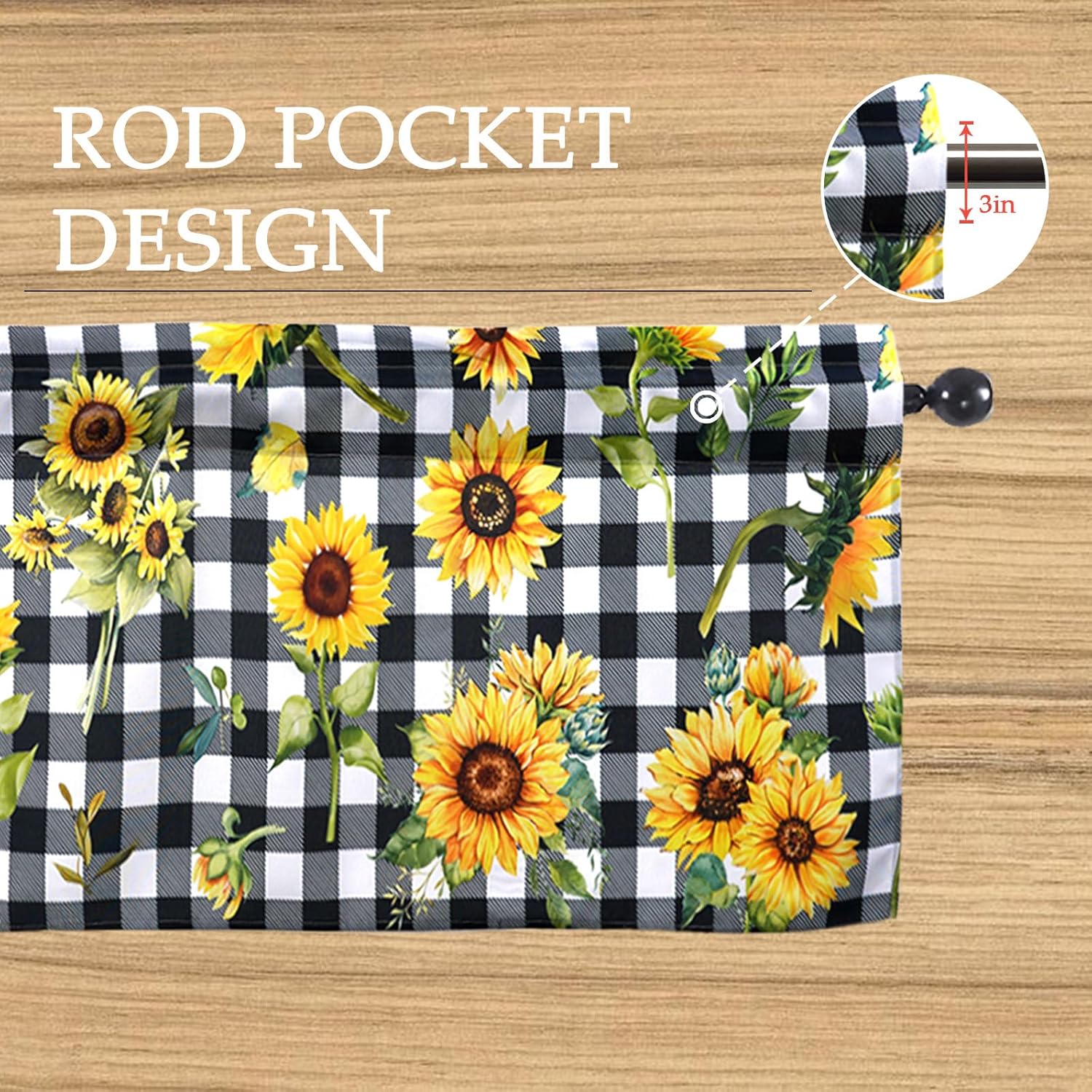 Sunflower Valances 54 W x 18 L Kitchen Curtains with Rod Pocket