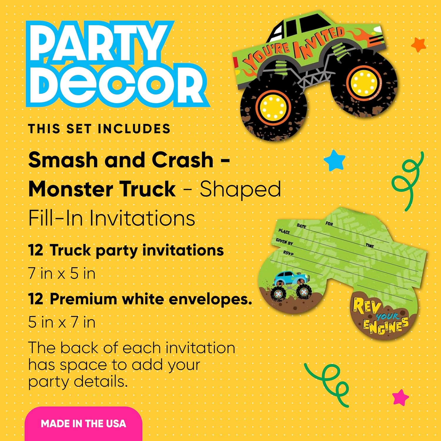 Big Dot Of Happiness Monster Truck Invitation Set Of 12