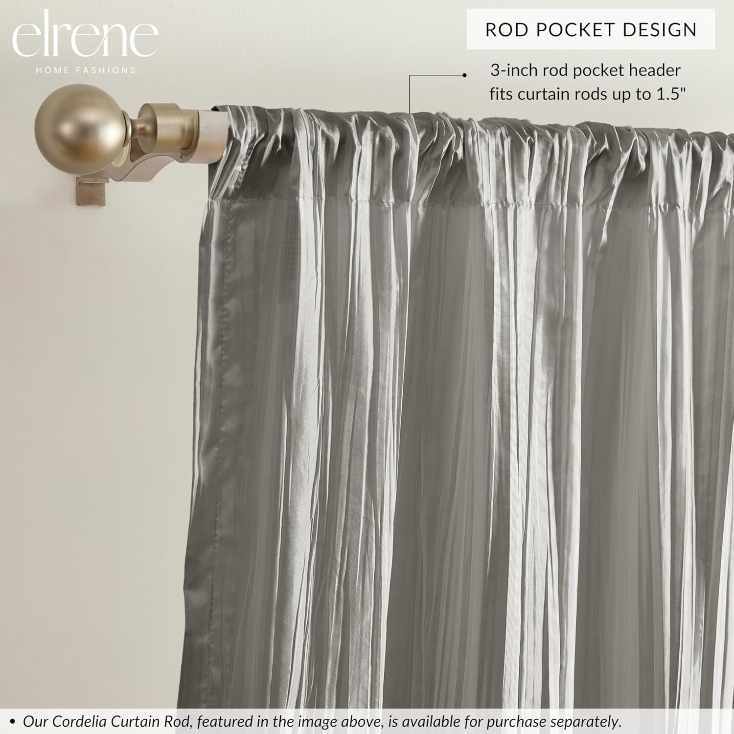 Elrene Home Fashions Athena Faux Crushed Silk Curtain Panel and Valance Set 52x84