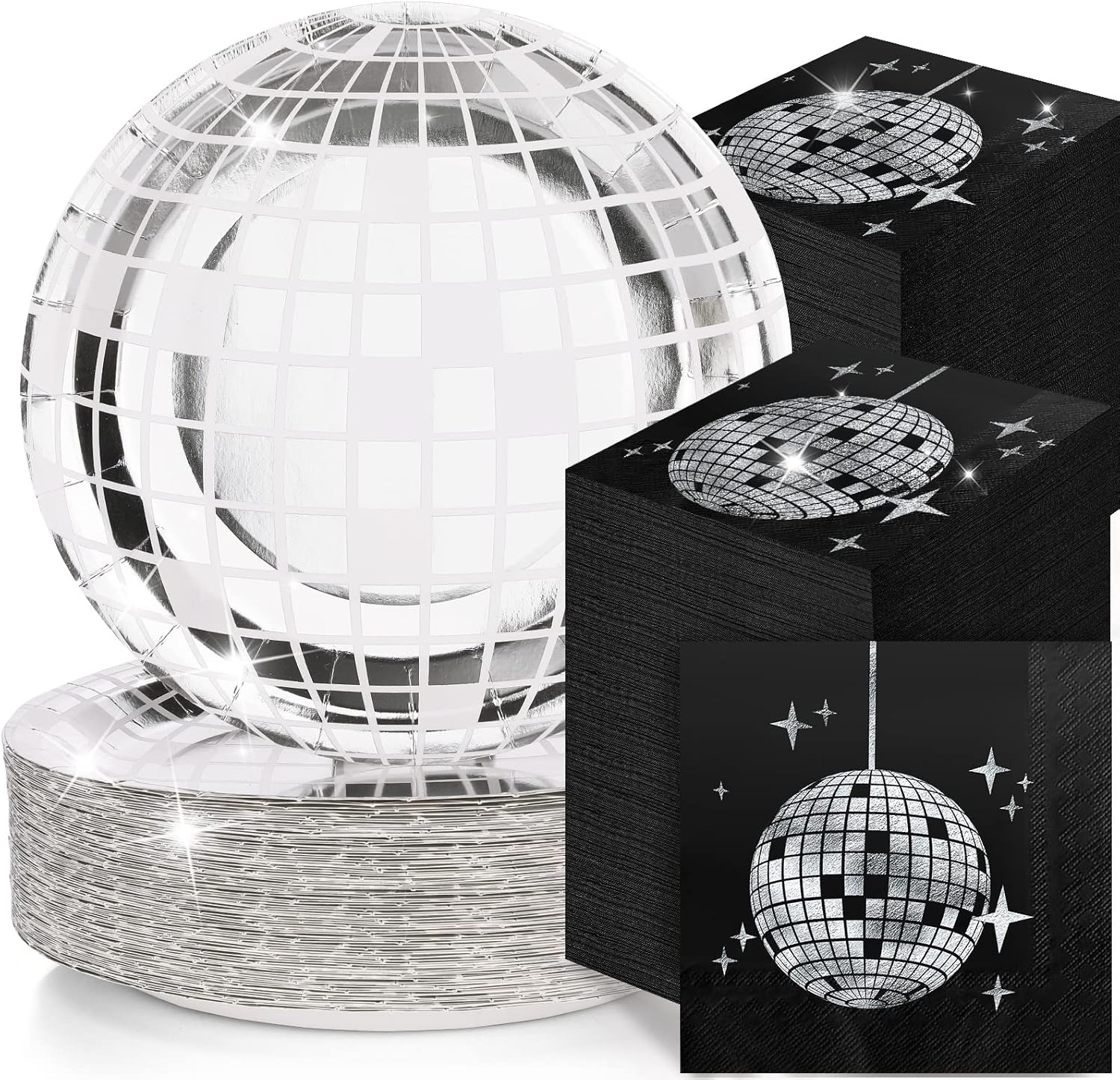 Funtery 200 Pcs Disco Plates and Napkins Party Supplies