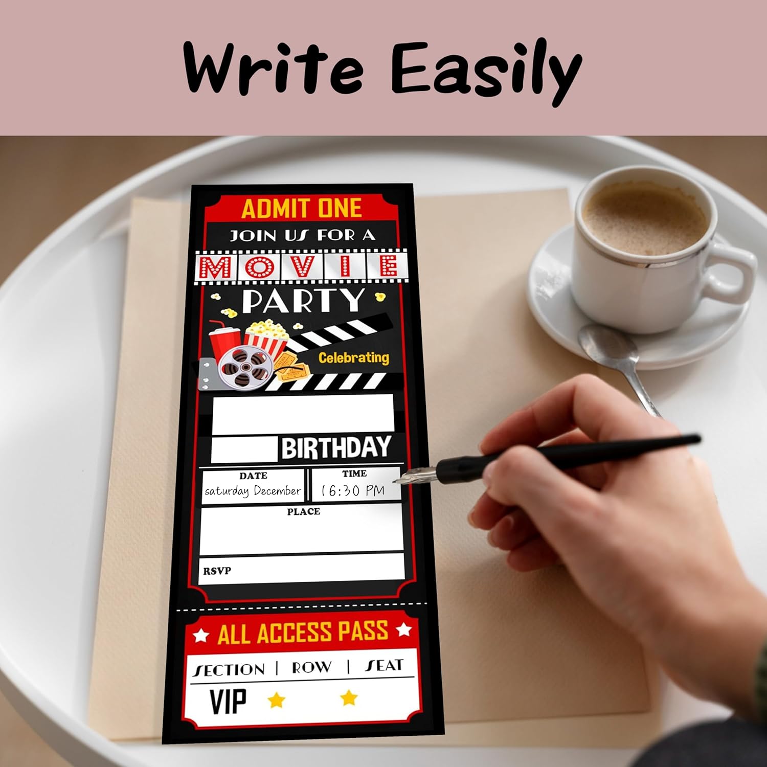 Birthday Cards 20 Movie Party Ticket Invites Red Black with Envelopes