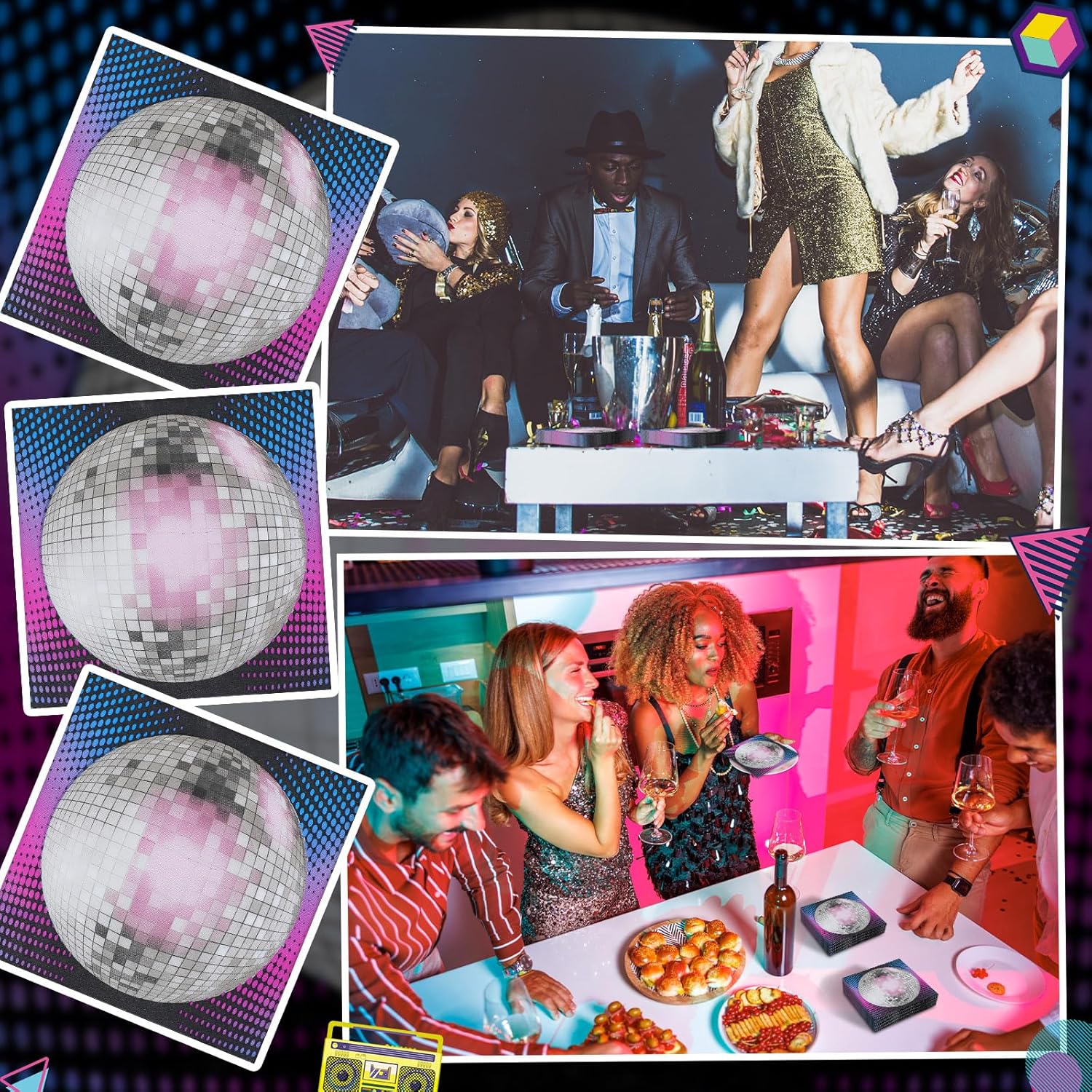 60 Pcs Disco Ball Paper Napkins Set for Parties