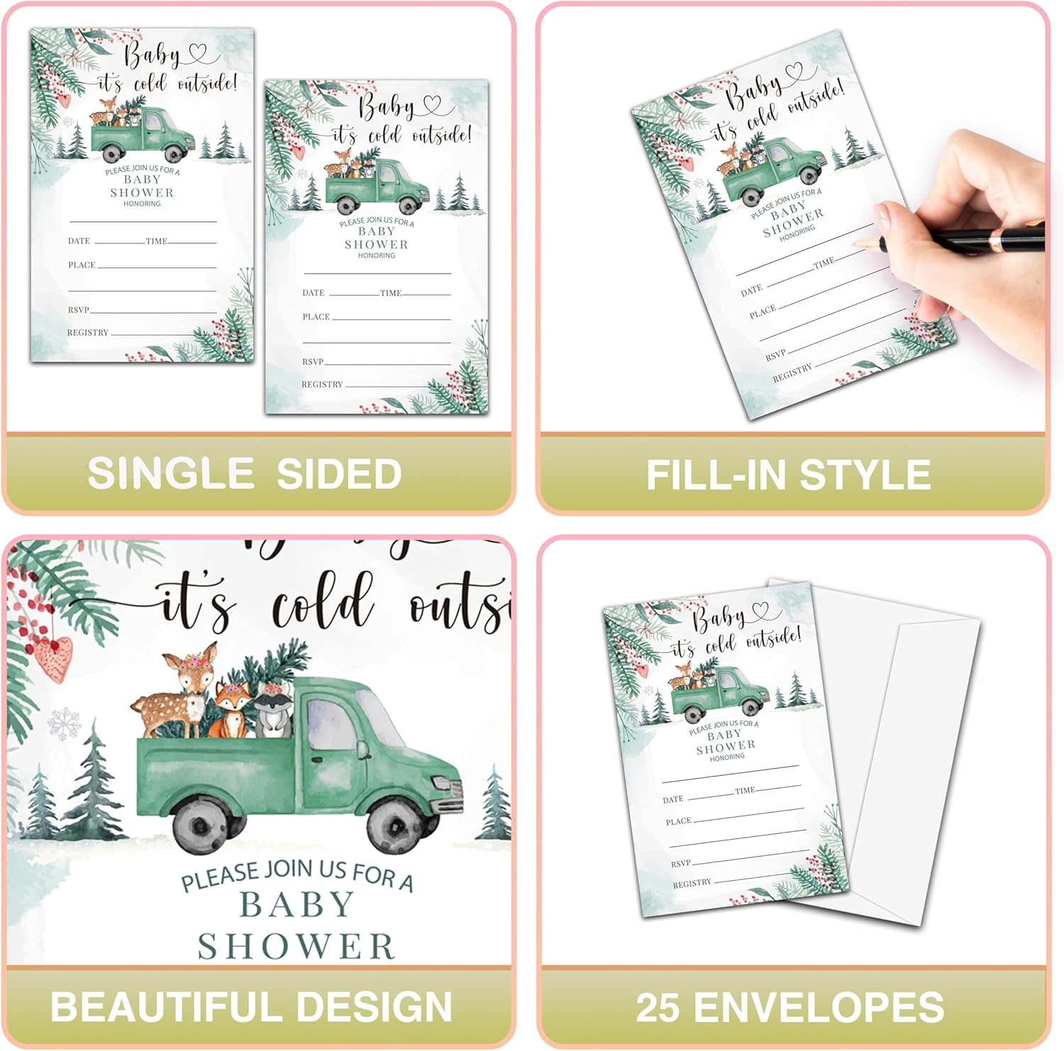 Winter Wonderland Baby Shower Invites with Envelopes