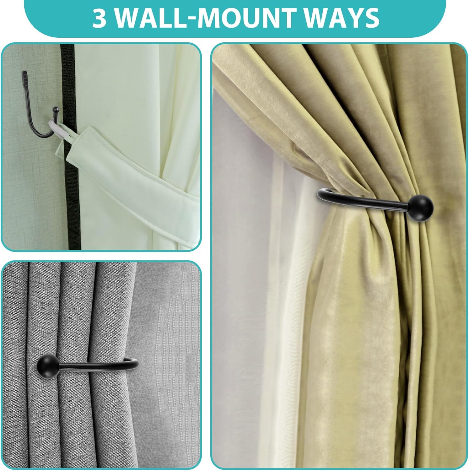 8 PCS Black Curtain Tie Backs Decorative Holders