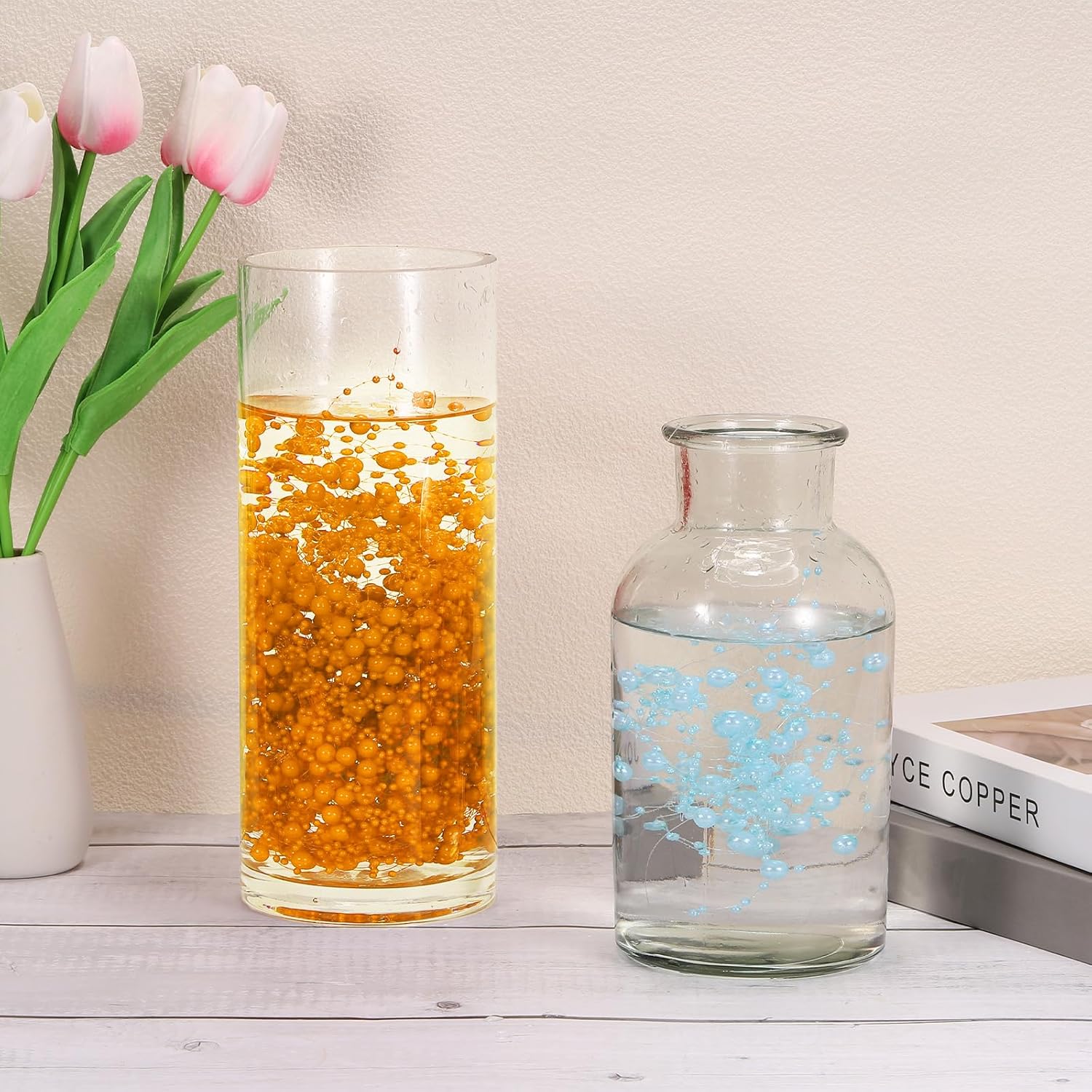 Uxcell 30pcs Artificial Pearl String for Floating Candle Orange