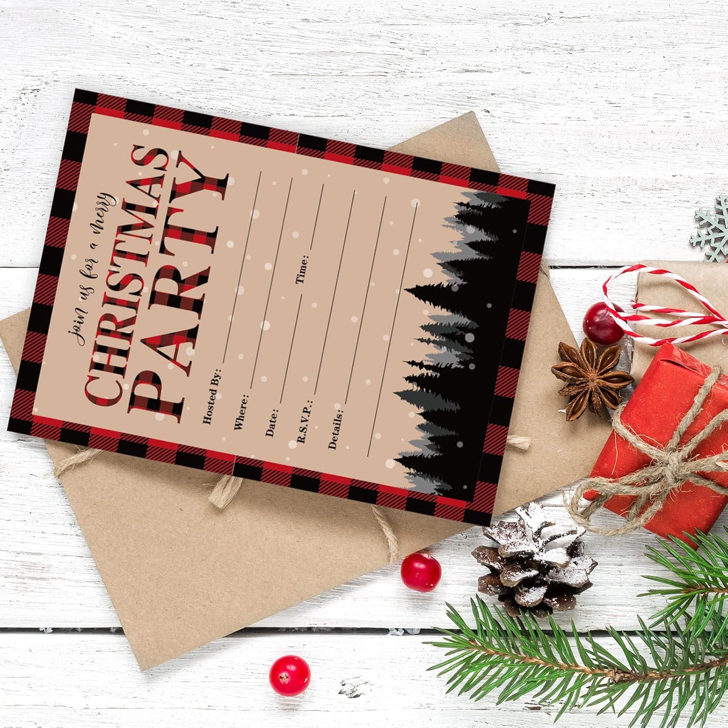 Whaline 25 Pack Christmas Invites with Kraft Envelopes