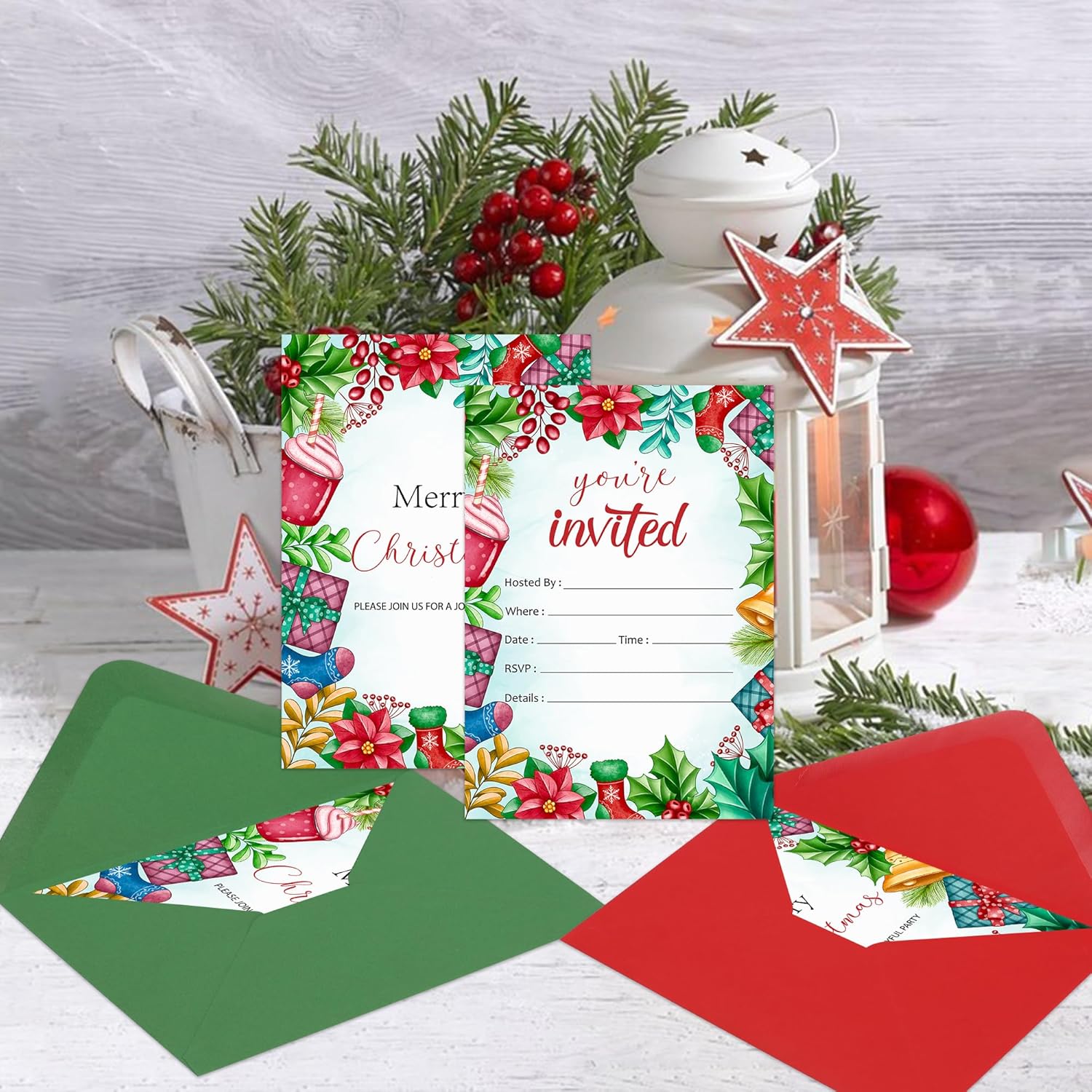 30 Pack Christmas Party Invitations with Envelopes