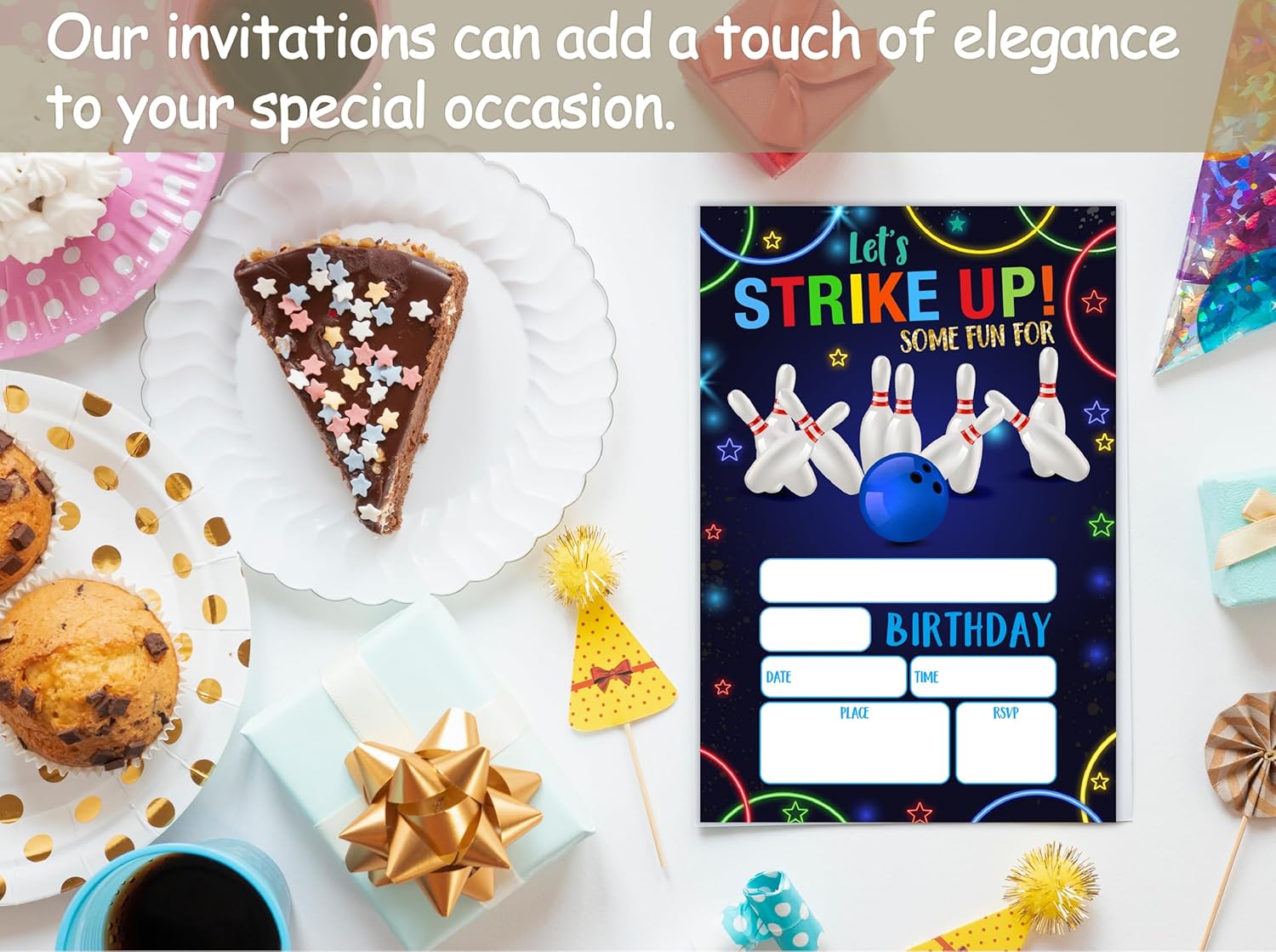 Retro Neon Bowling Birthday Invites 25 Set