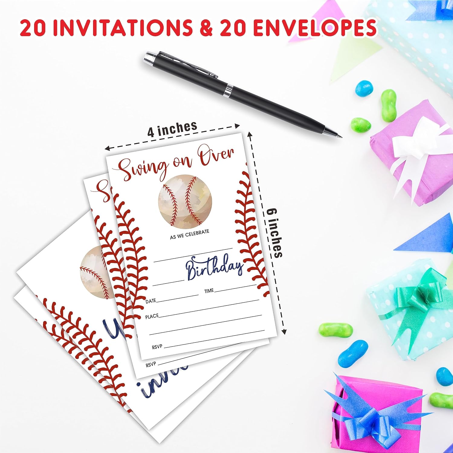 AWSICE Baseball Birthday Invitations 20 Cards with Envelopes