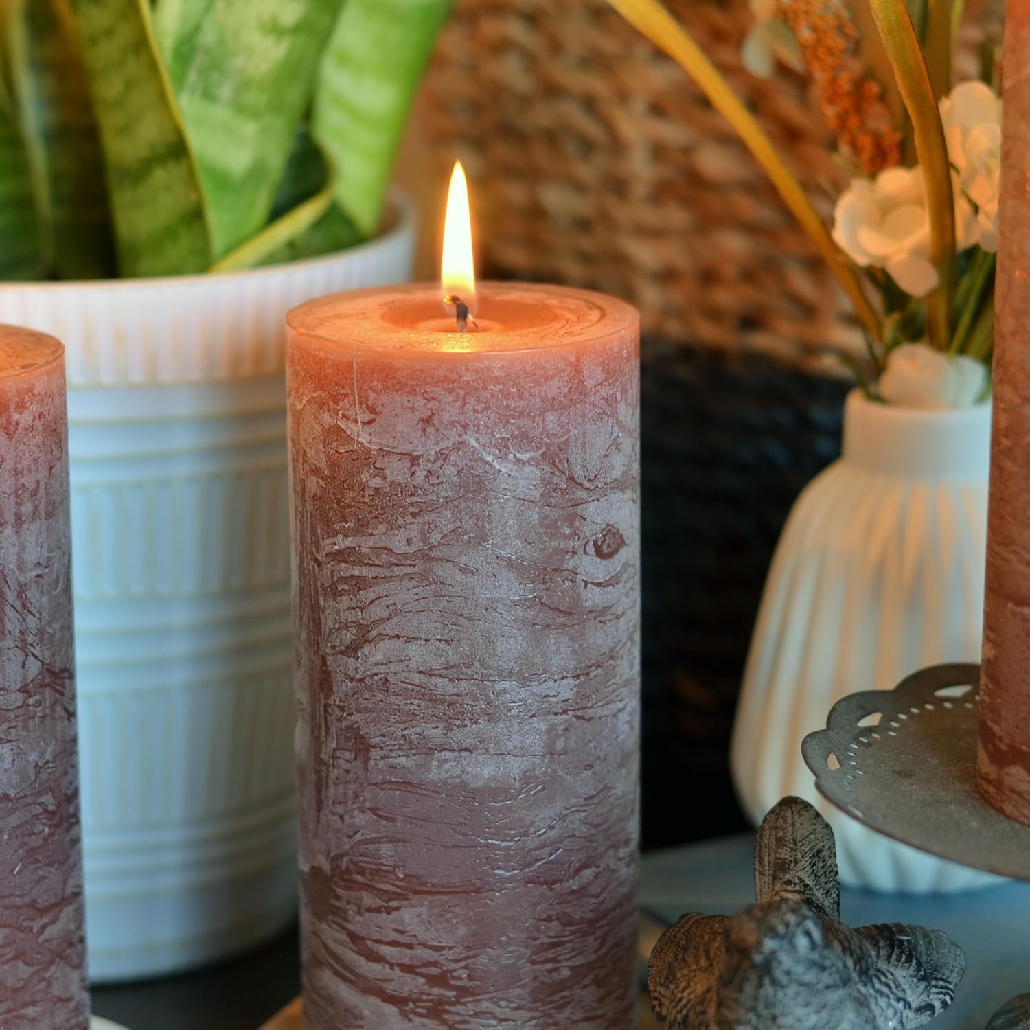 3 Piece Pillar Candle Set Taupe 68 Hours Burn