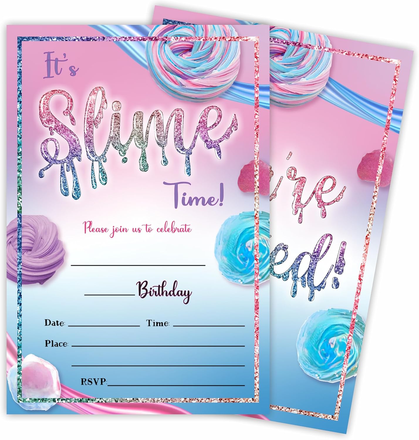 Its Slime Time Birthday Invite Cards With Envelopes