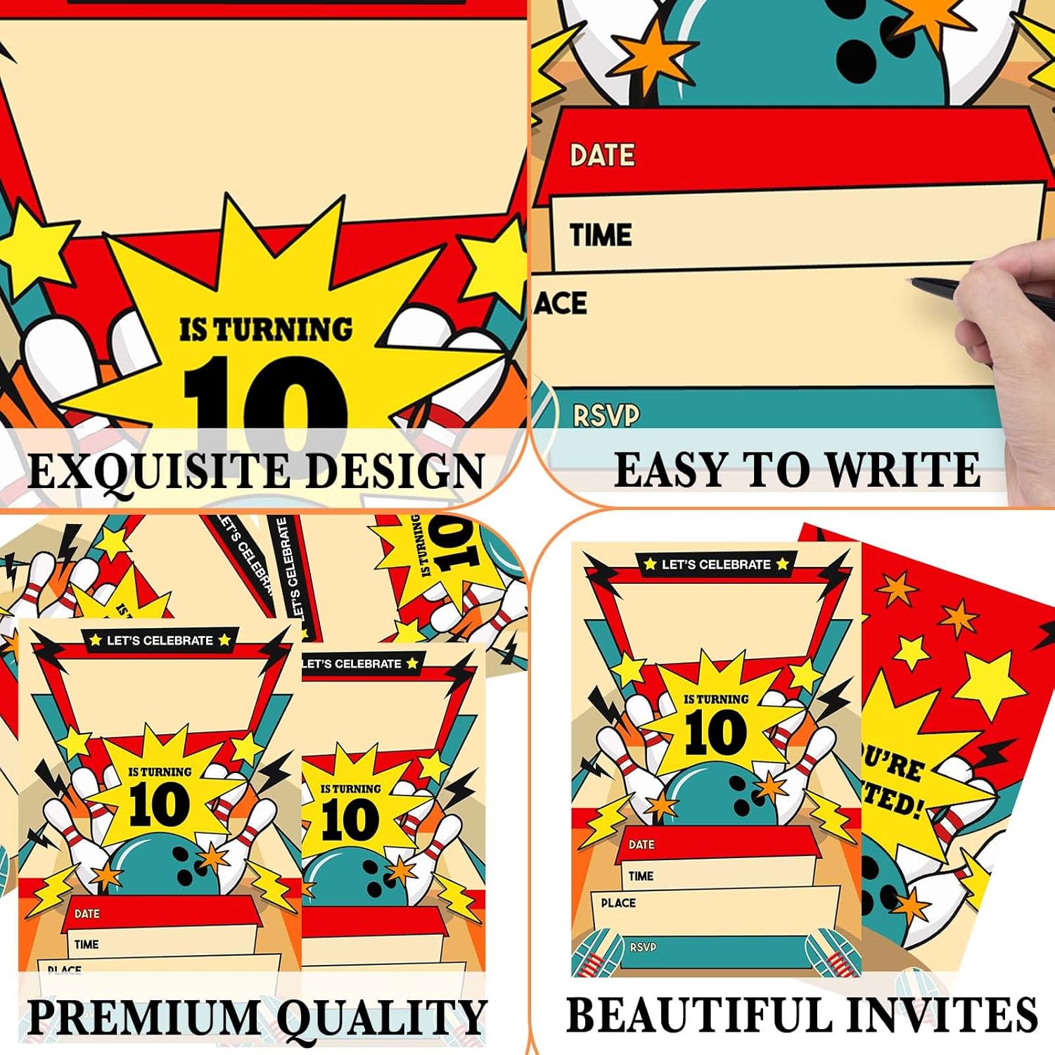 Retro Bowling Birthday Invitations 20pcs with Envelopes
