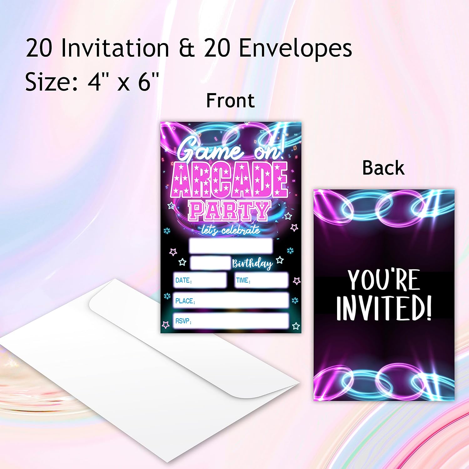 Zodvery Arcade Game Birthday Invitations Set of 20