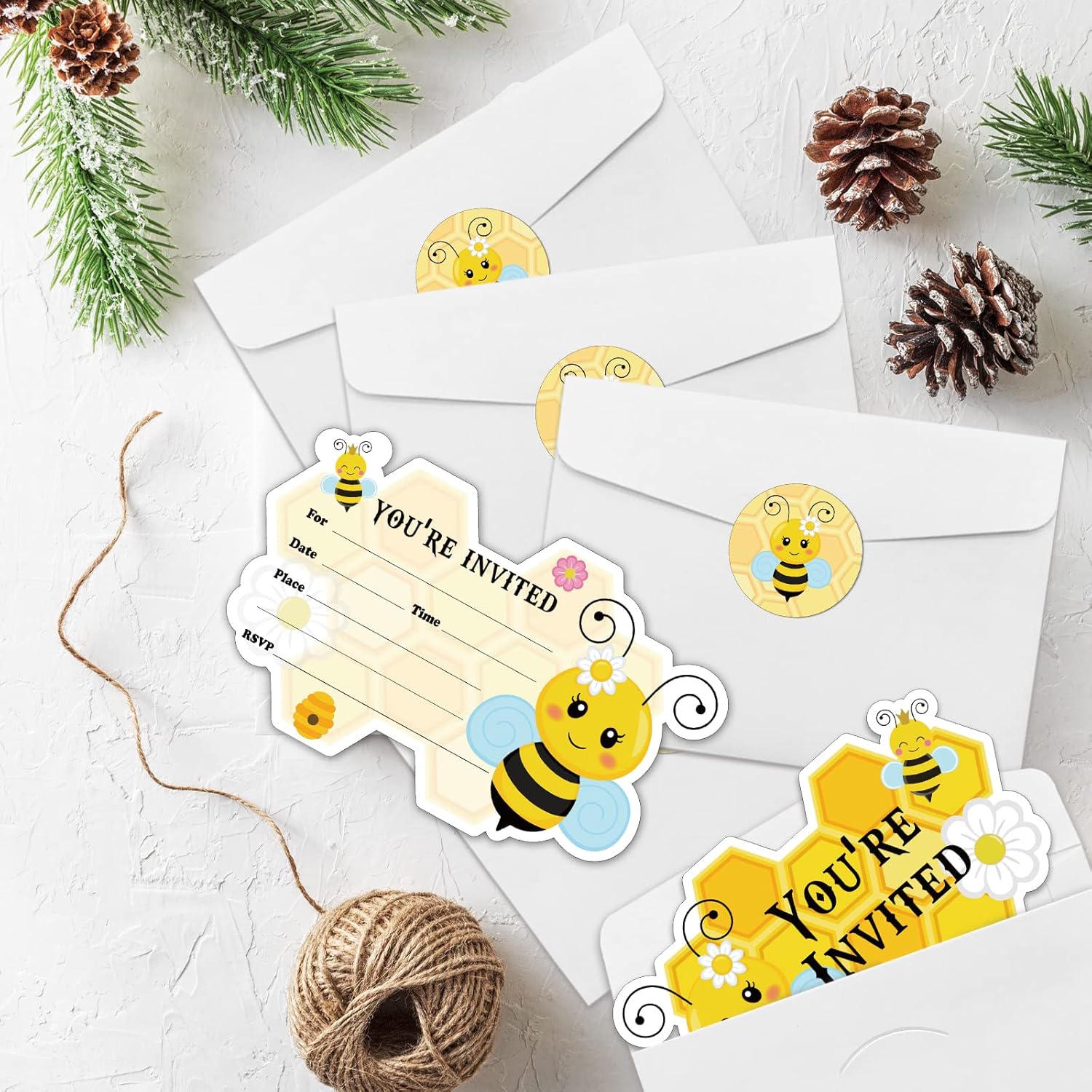 20 Pack Bee Shape Birthday Invitations with Envelopes and Stickers