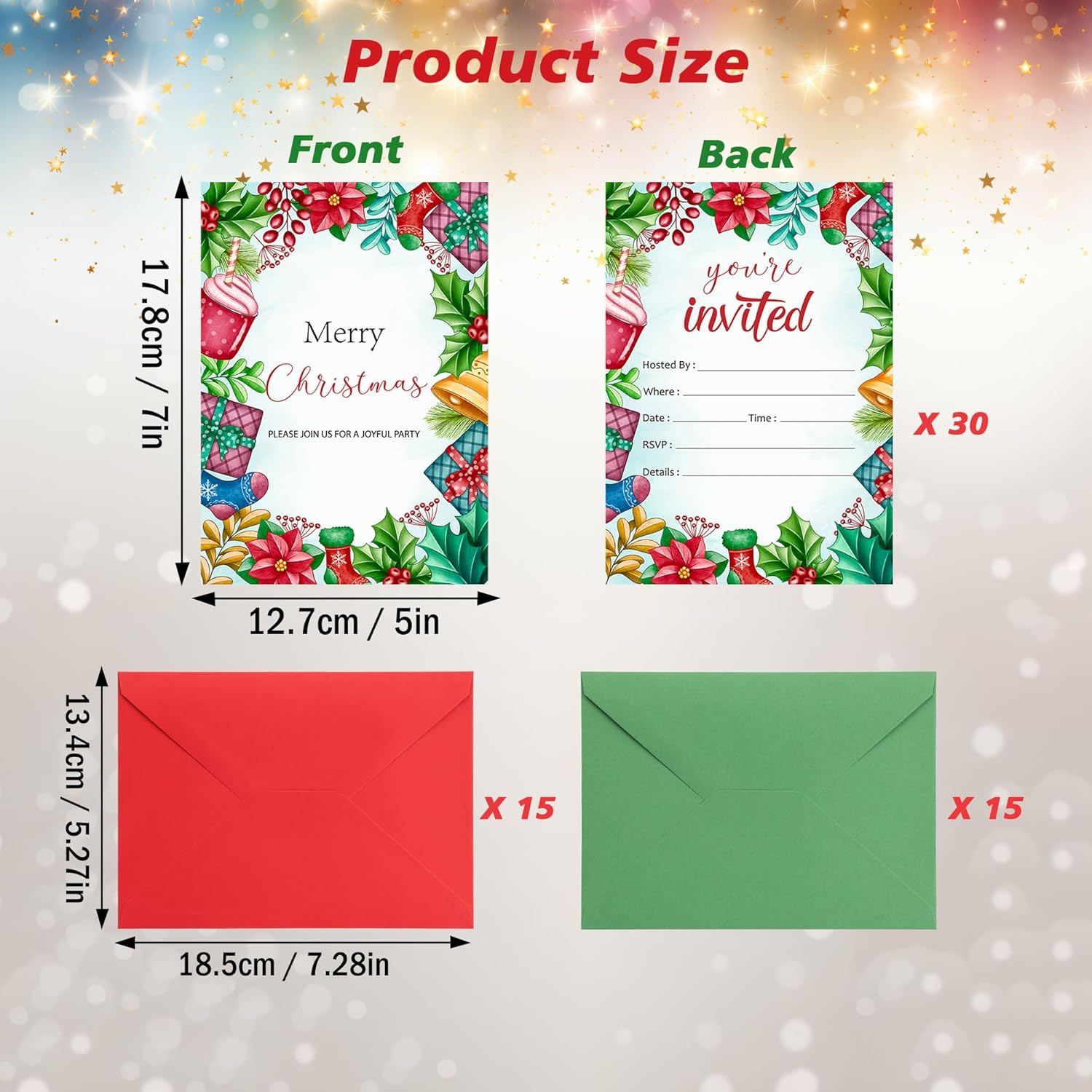 30 Pack Christmas Party Invitations with Envelopes
