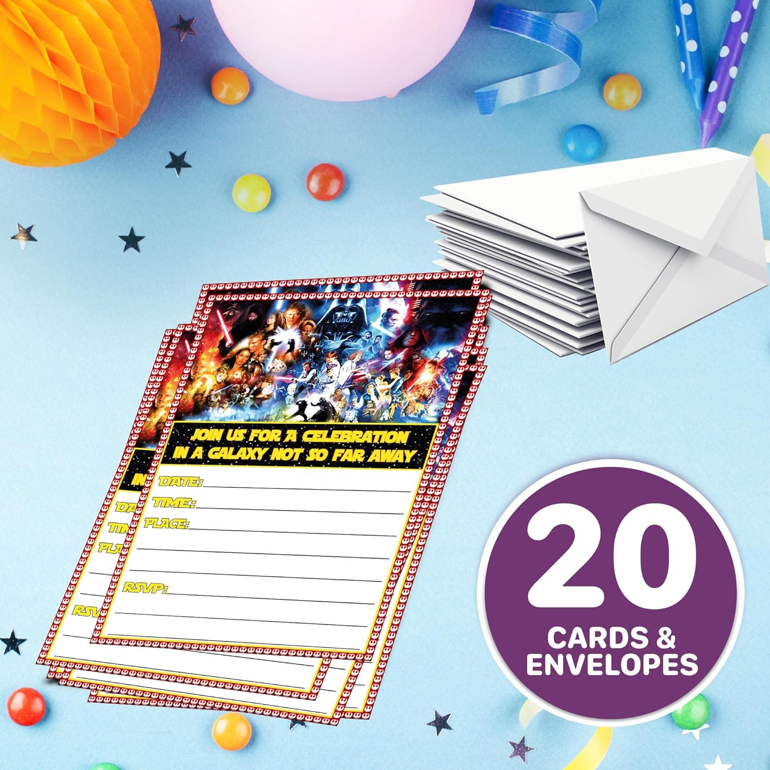 Set of 20 Galactic Birthday Invites with Envelopes