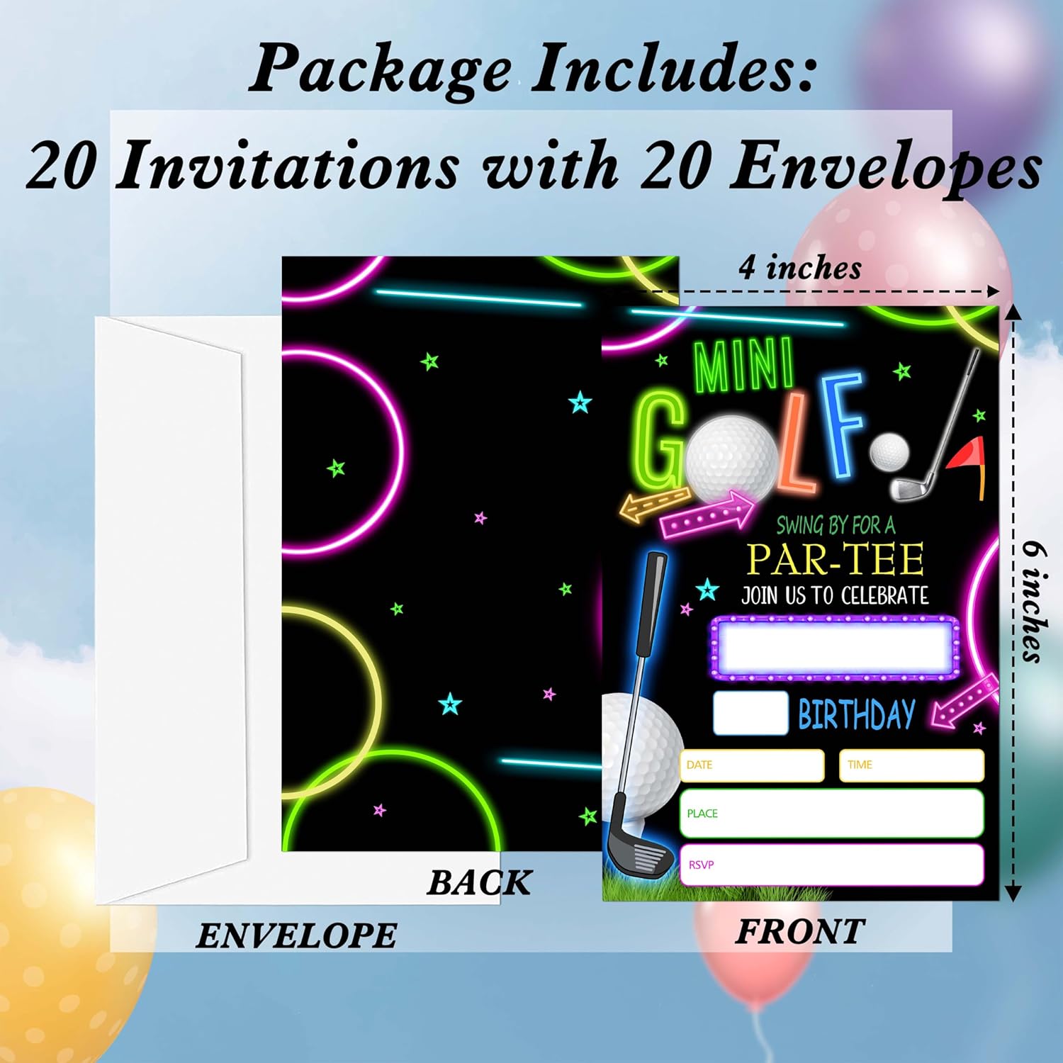 Gsauto Golf Birthday Invitations Set of 20 with Envelopes