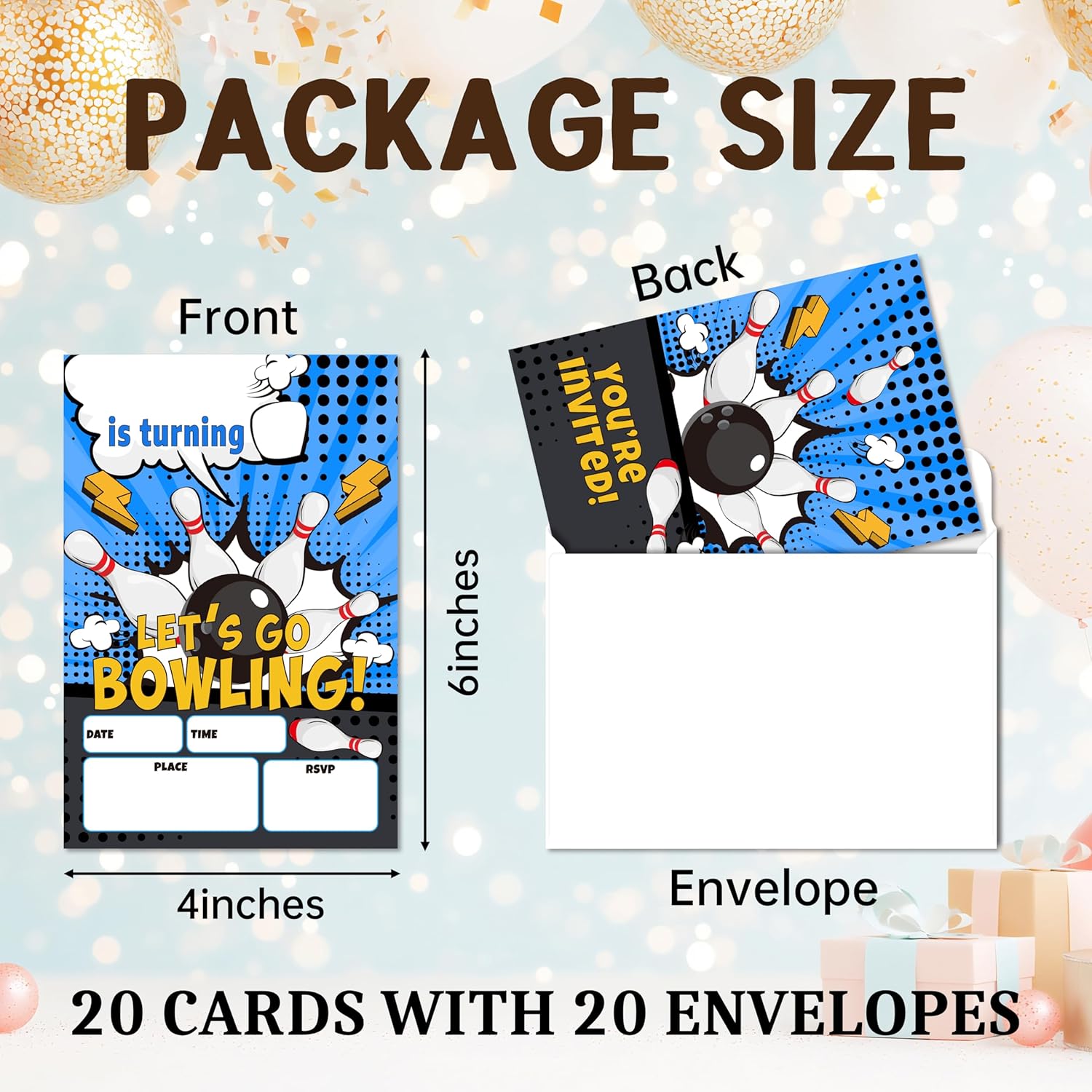 Strike Bowling Birthday Invites For Boys 20-Pack