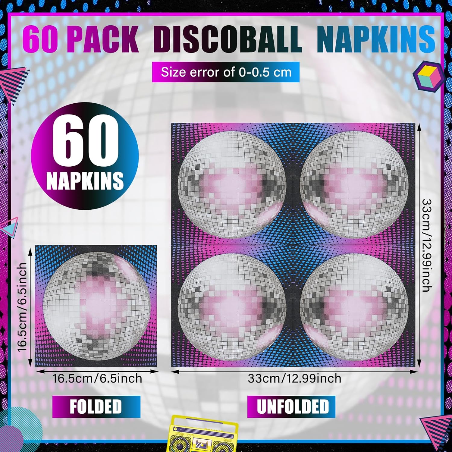 60 Pcs Disco Ball Paper Napkins Set for Parties