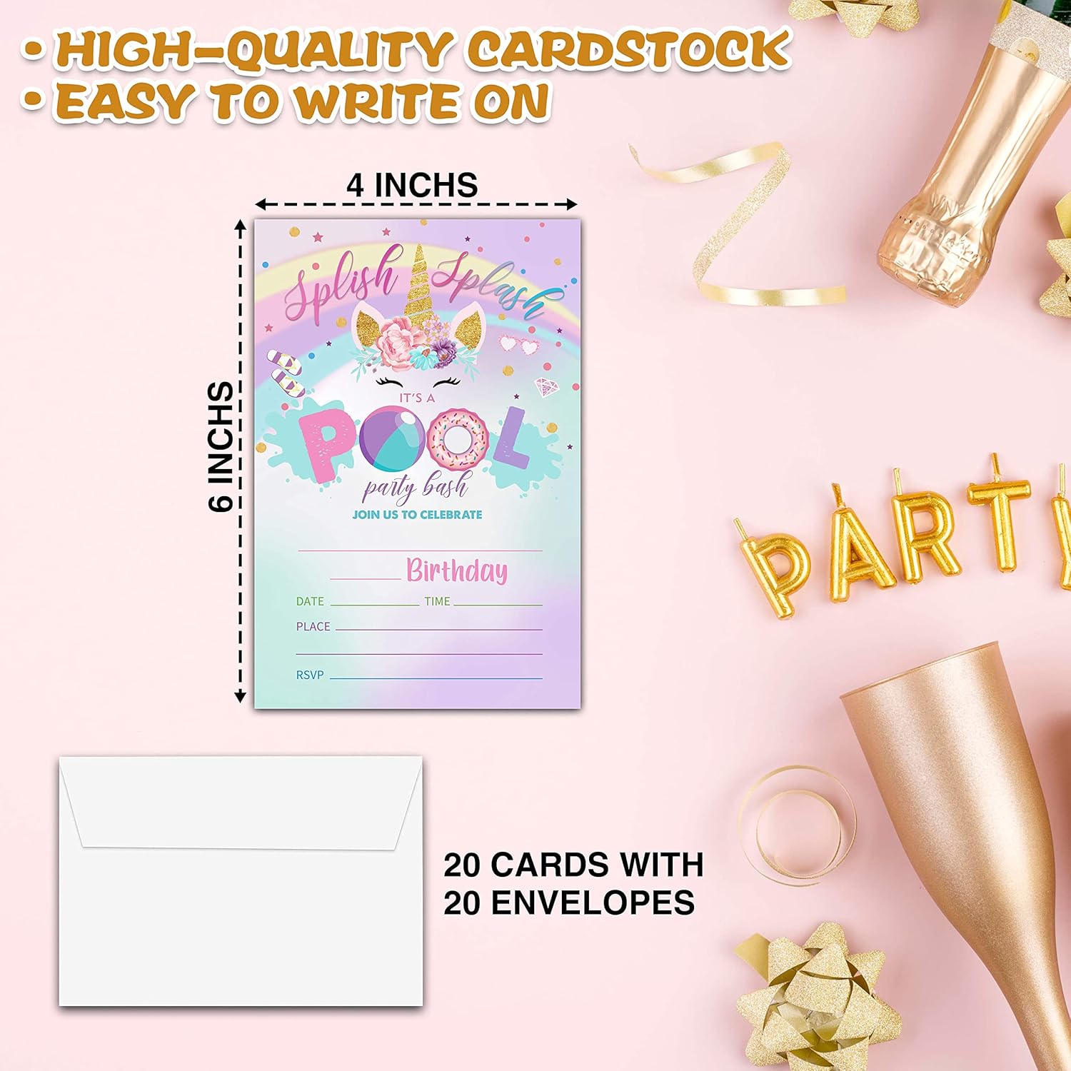 Unicorn Birthday Party Invitations 20 Cards Envelopes