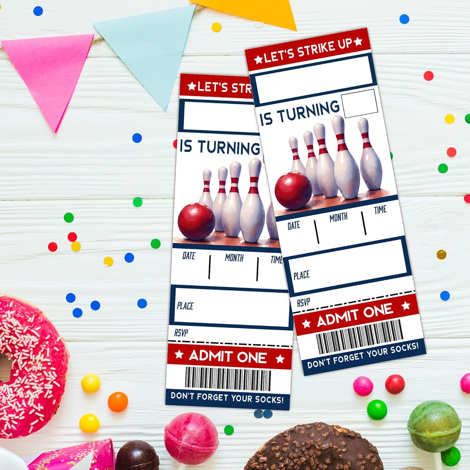 Lets Strike Birthday Invitation Cards with Envelopes Double Sided 3x8 Inches 20pcs