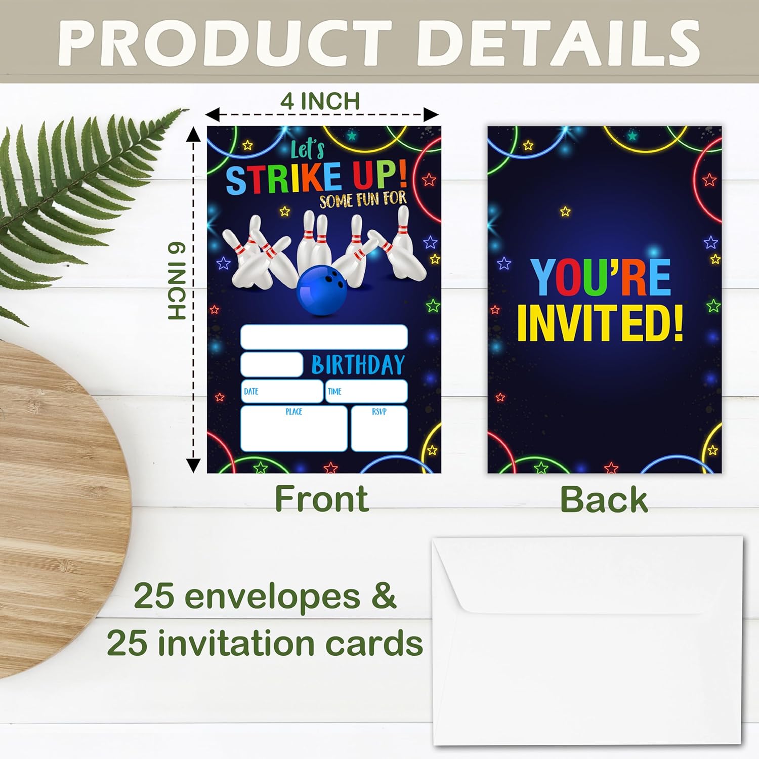 Retro Neon Bowling Birthday Invites 25 Set