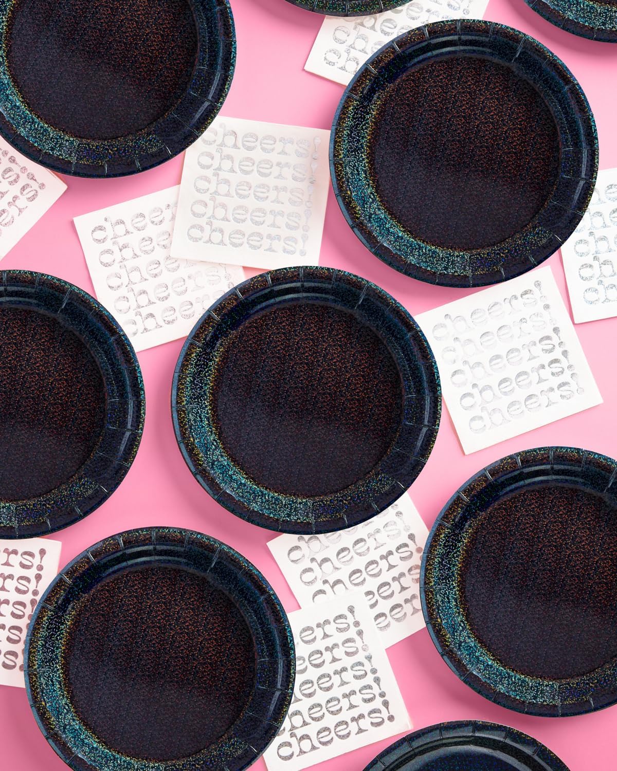 Xo Fetti Black Holographic Foil Plates 25 Pack