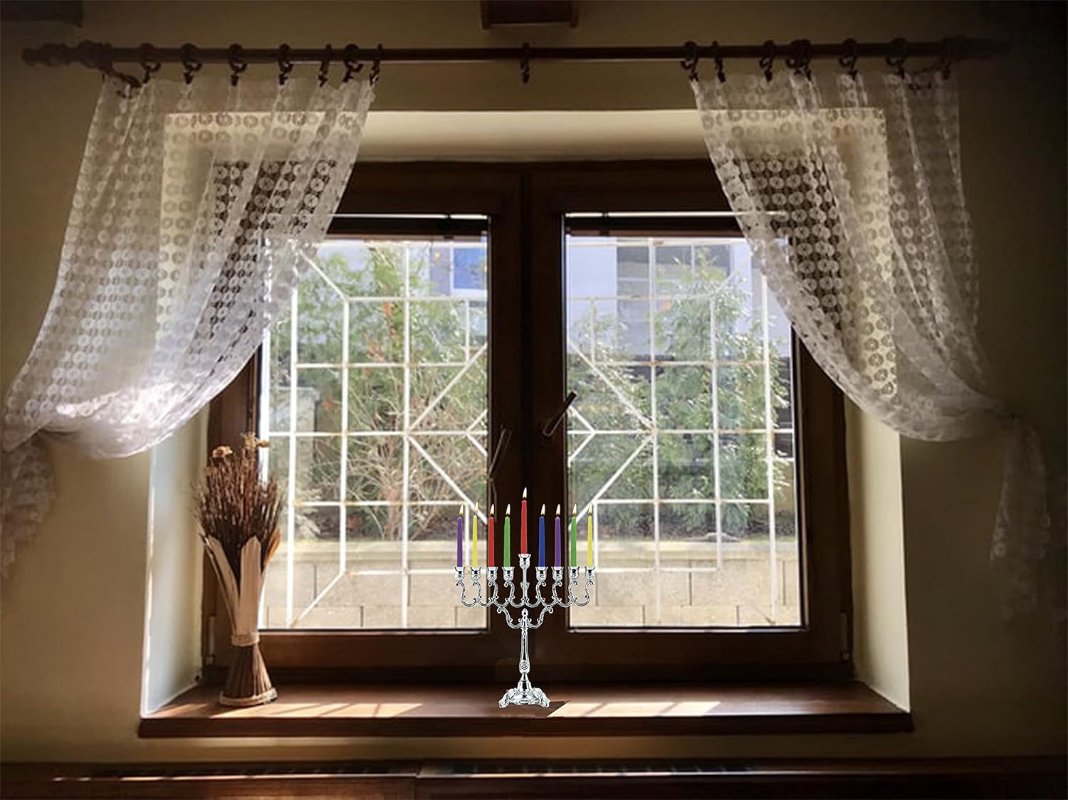 Ner Mitzvah Silver Plated Candle Menorah with Curved Branches