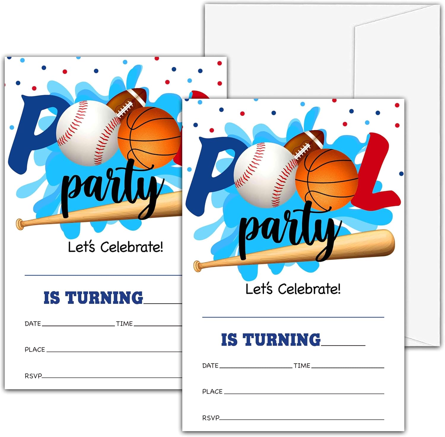 Pool Party Birthday Invitations with Envelopes A04