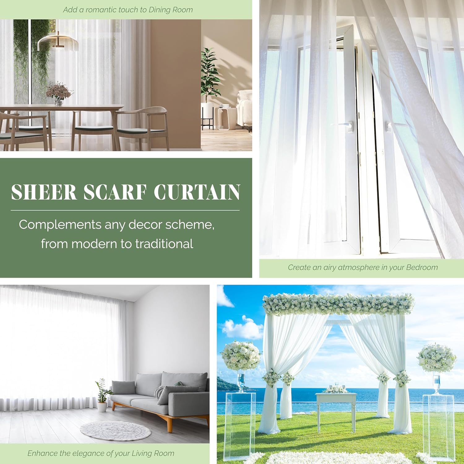 Elegant Comfort Sheer Curtain Valance - 55 X 216 Inch White Panel