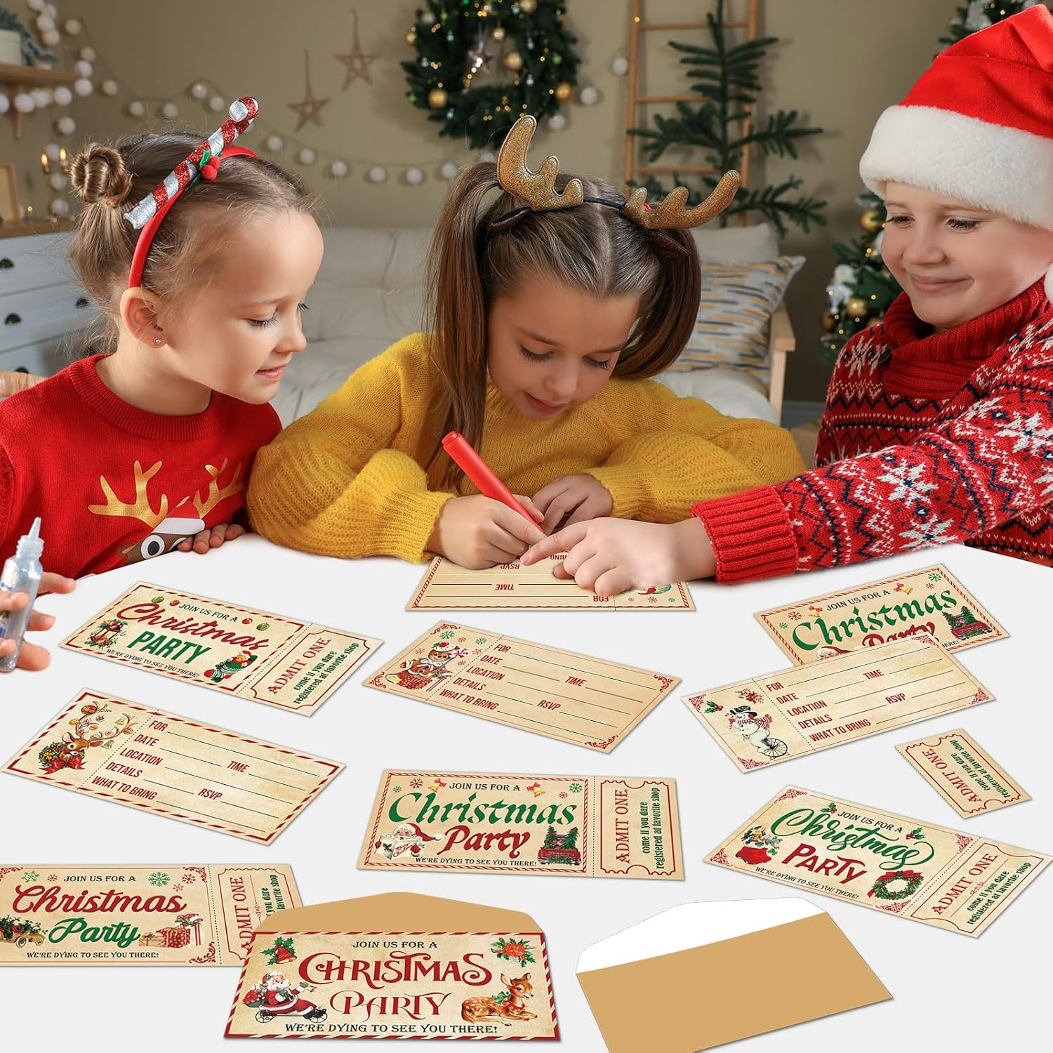 80PCS Christmas Party Invites with Envelopes and Adhesive