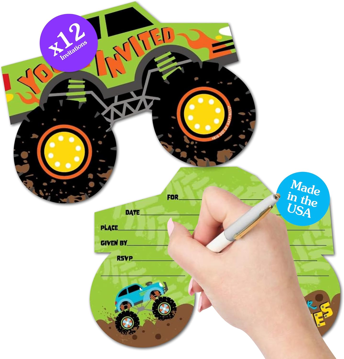 Big Dot Of Happiness Monster Truck Invitation Set Of 12