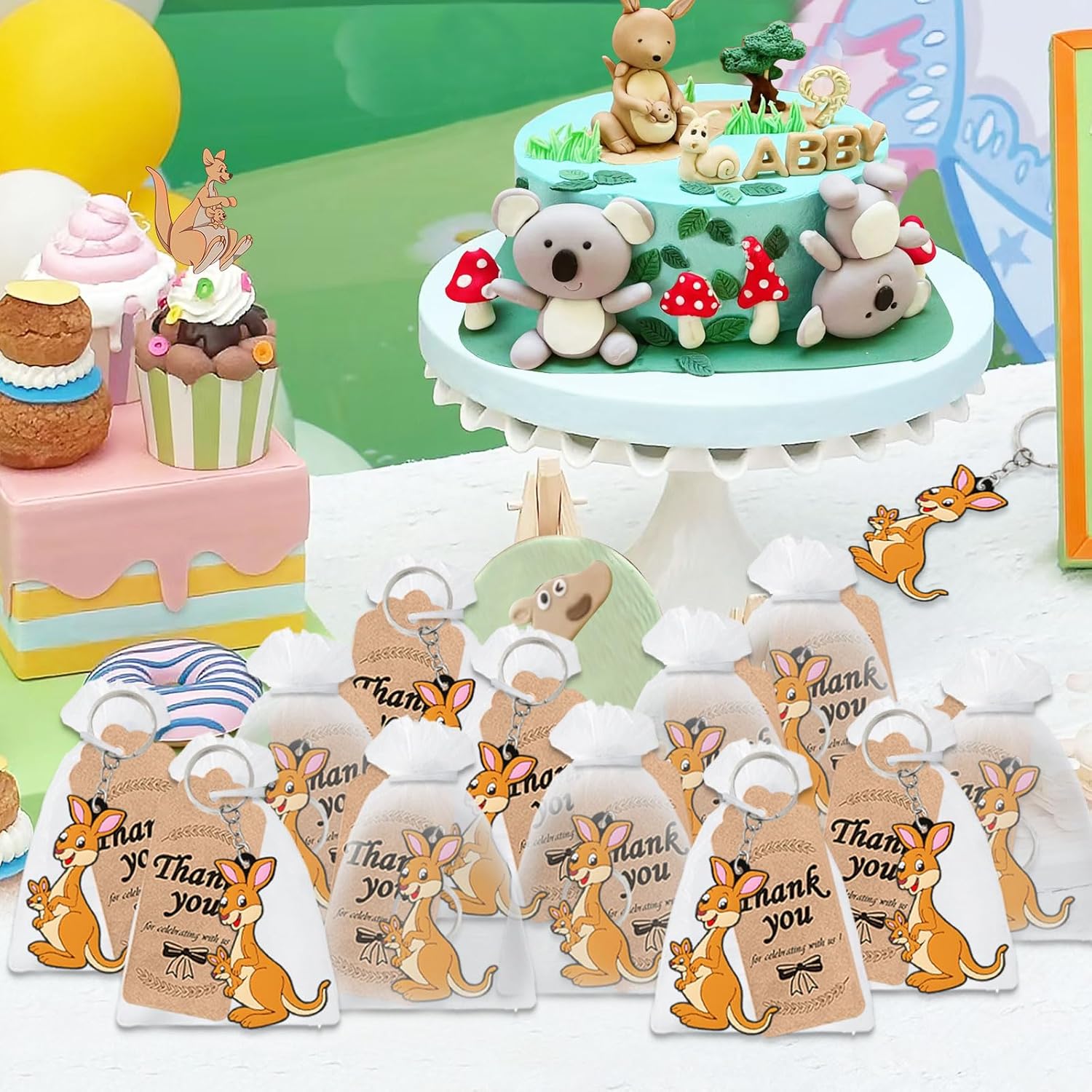 24 Pack Kangaroo Keychains for Safari Animal Themed Party Favors