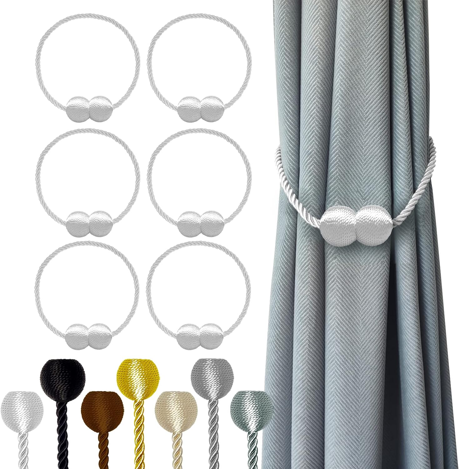 Hion Magnetic Curtain Holdbacks White 6 Pack