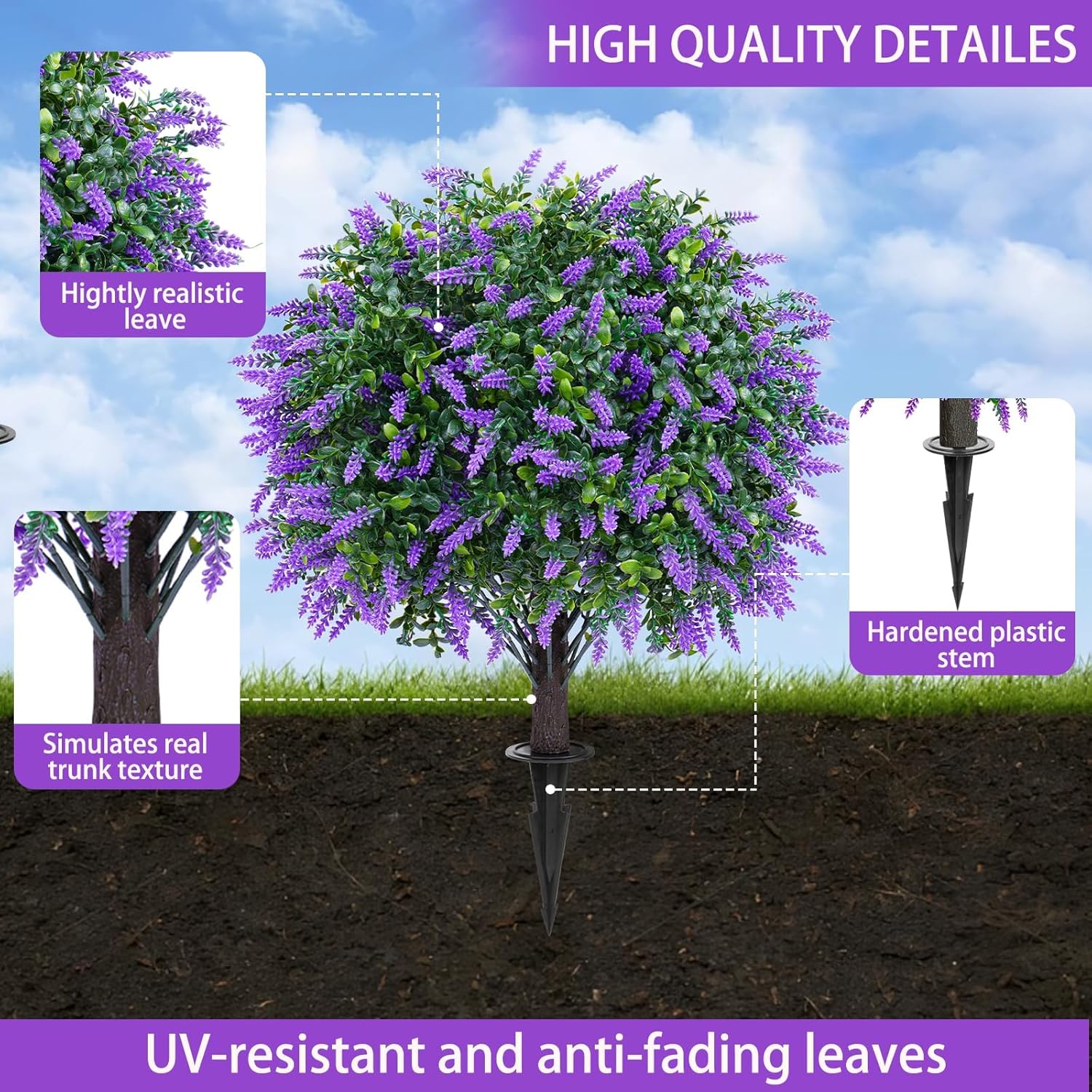Artificial Lavender Topiary Ball Trees 2 Pack 16 Inches UV Resistant