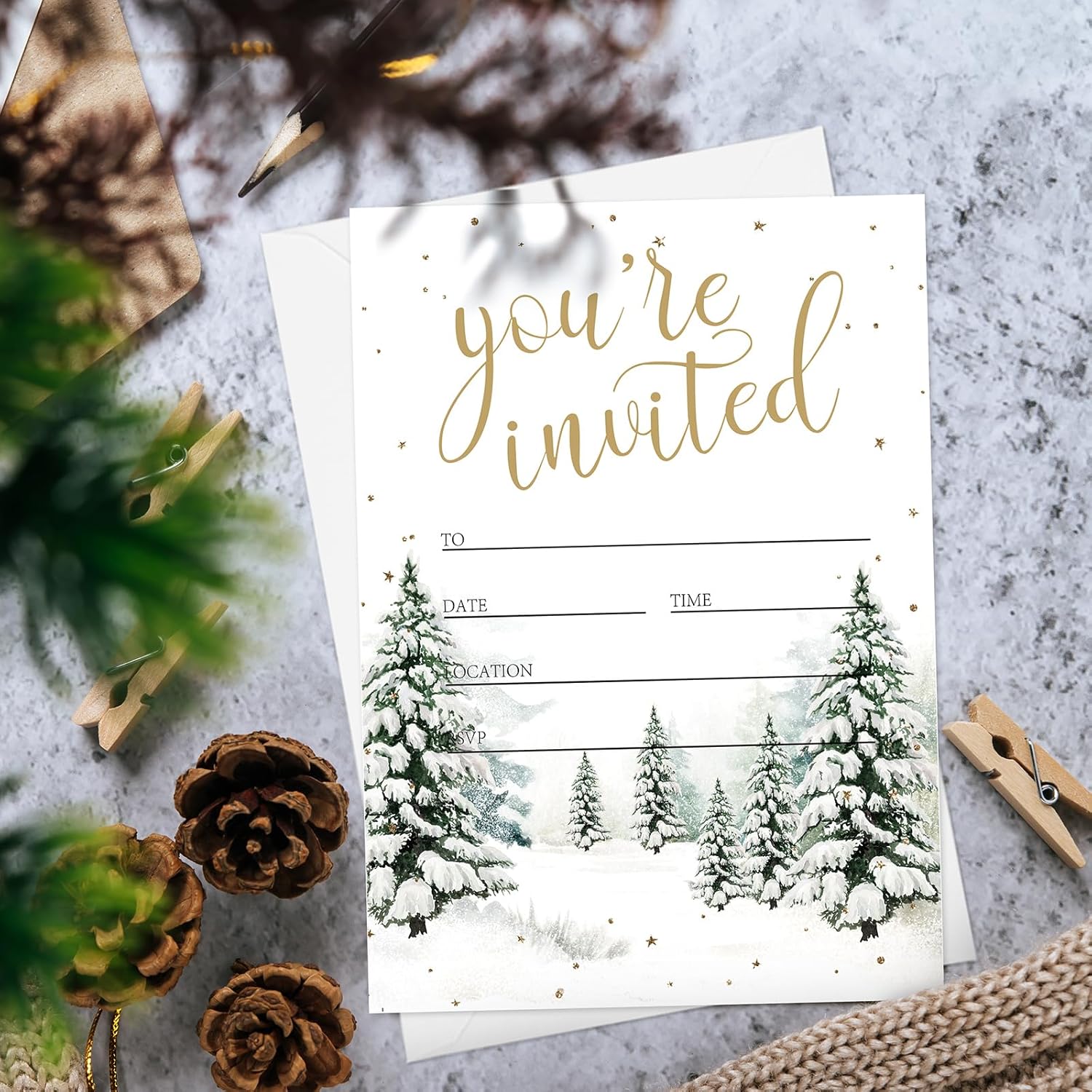 Whaline 25 Pack Christmas Invitations with Envelopes and Stickers