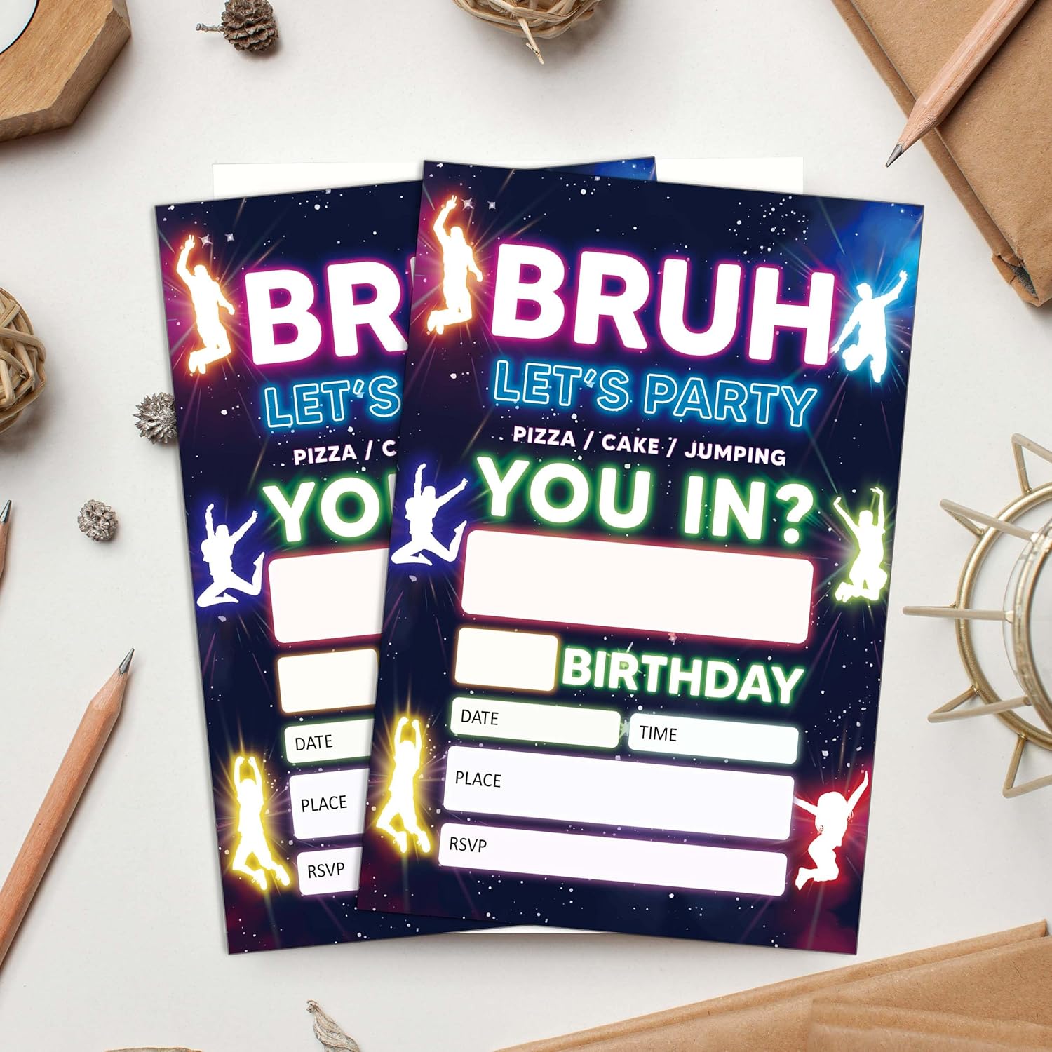 UIBOVA Glow Neon Birthday Invites 20 Pcs 4x6 with Envelopes