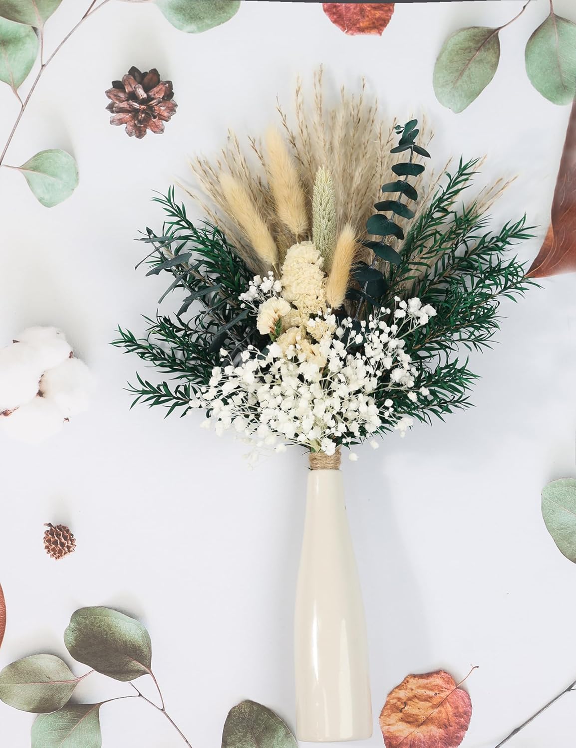 xins convey Dried Flower Bouquet with Ceramic Vase Green