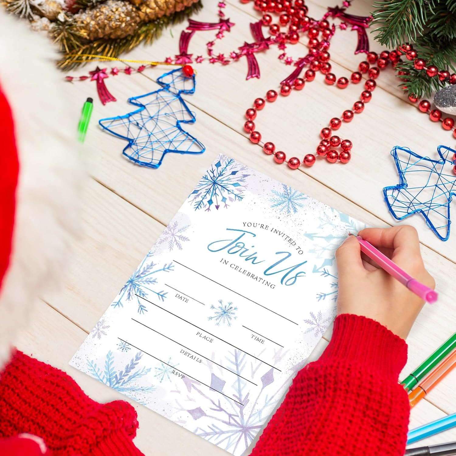 AnyDesign Christmas Invitations 20 Sets Purple Blue Snowflake Cards Envelopes Stickers